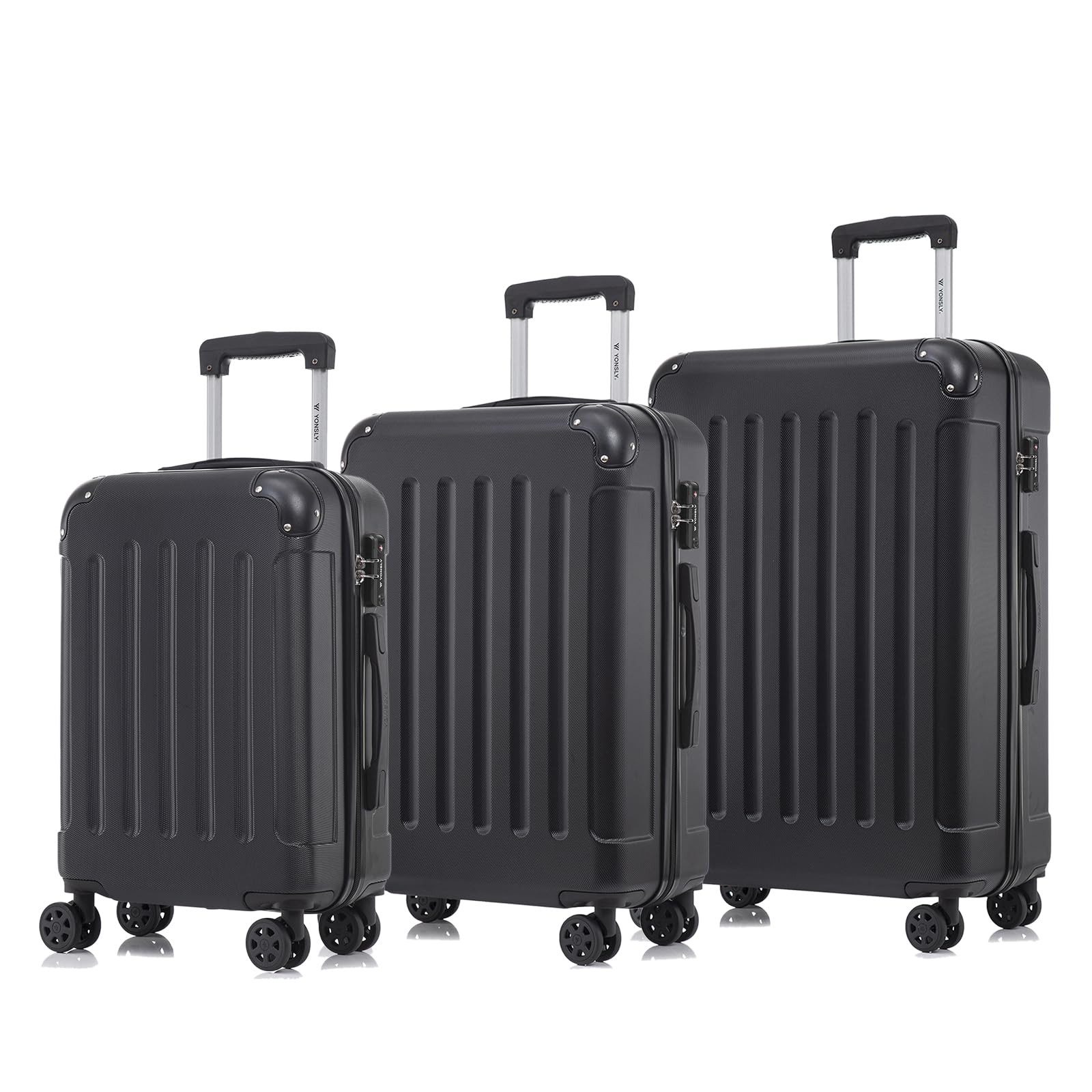 YONSLY Kofferset Premium Reisekoffer TSA-Schloss,YKK-Reißverschluss Hartschalen-Koffer, 4 Rollen, (3 tlg., M-L-XL-Set), Trolley Kabinenkoffer Rollkoffer Suitcase Handgepäck Teleskopstange