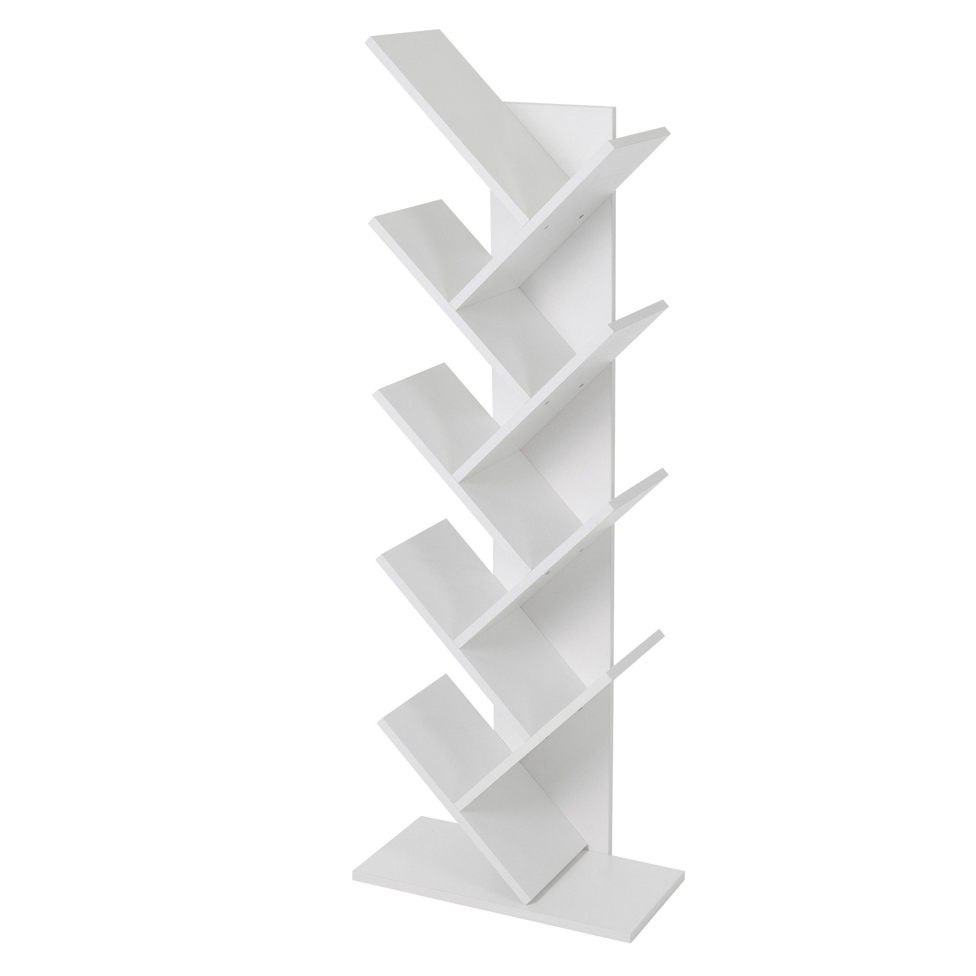 ML-DESIGN Bücherregal Bodenstehendes Regal Aktenregal Aufbewahrungregal für Wohnzimmer, Büro, 8 Ebenen Baumform 50x25x140cm Weiß Holz Standregal für CD/DVD Bücher