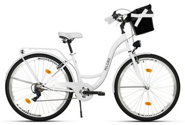 MILORD BIKES Cityrad Milord City Fahrrad Korb Damenfahrrad, 28/26 Zoll, Weiß, 7-Gang, 7 Gang, Kettenschaltung