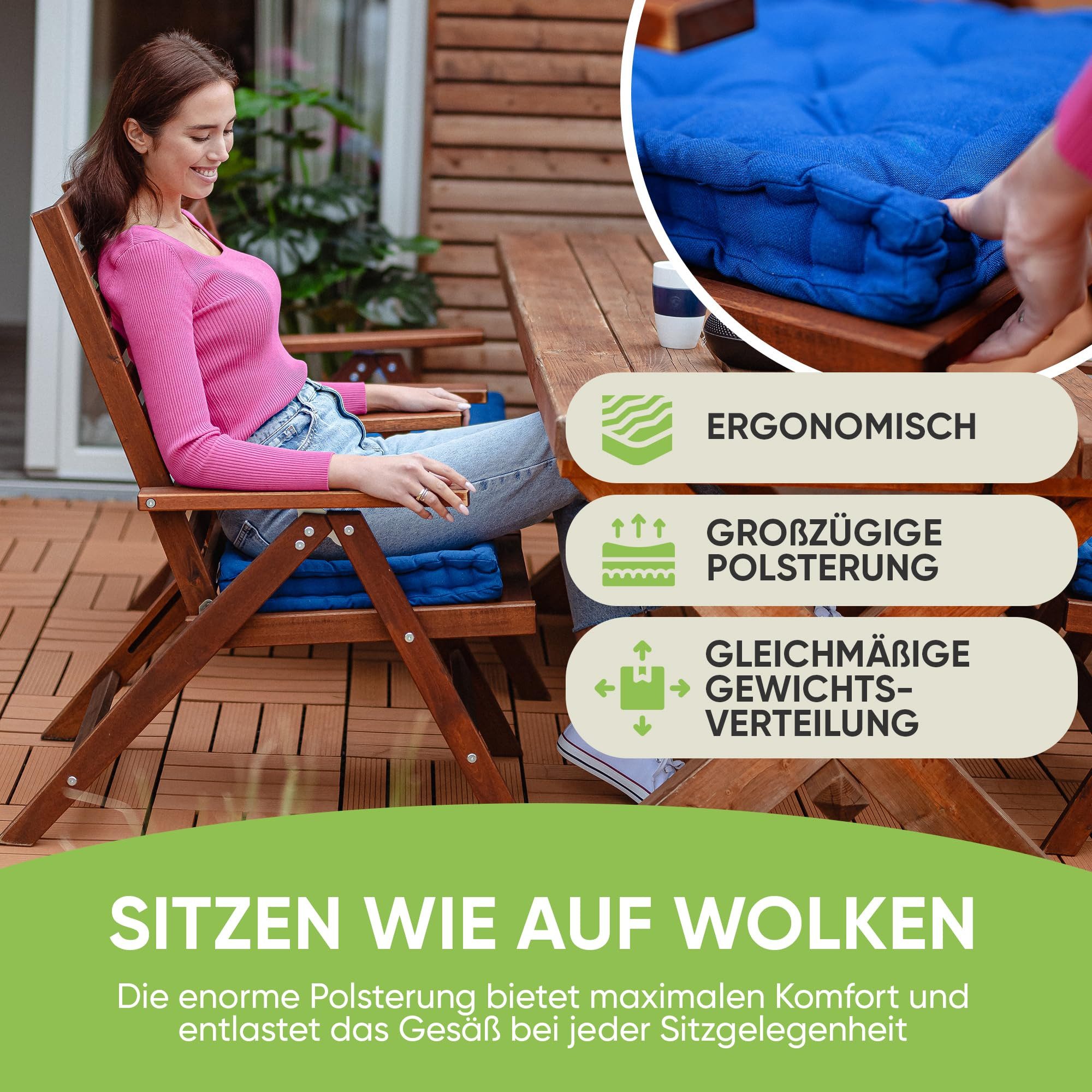 Gräfenstayn Sitzkissen 4er Set 40x40 cm mit 8 cm Polsterung aus 100 % Baumwolle -, robustes Sitzkissen für Indoor & Outdoor, bequemes Bodenkissen