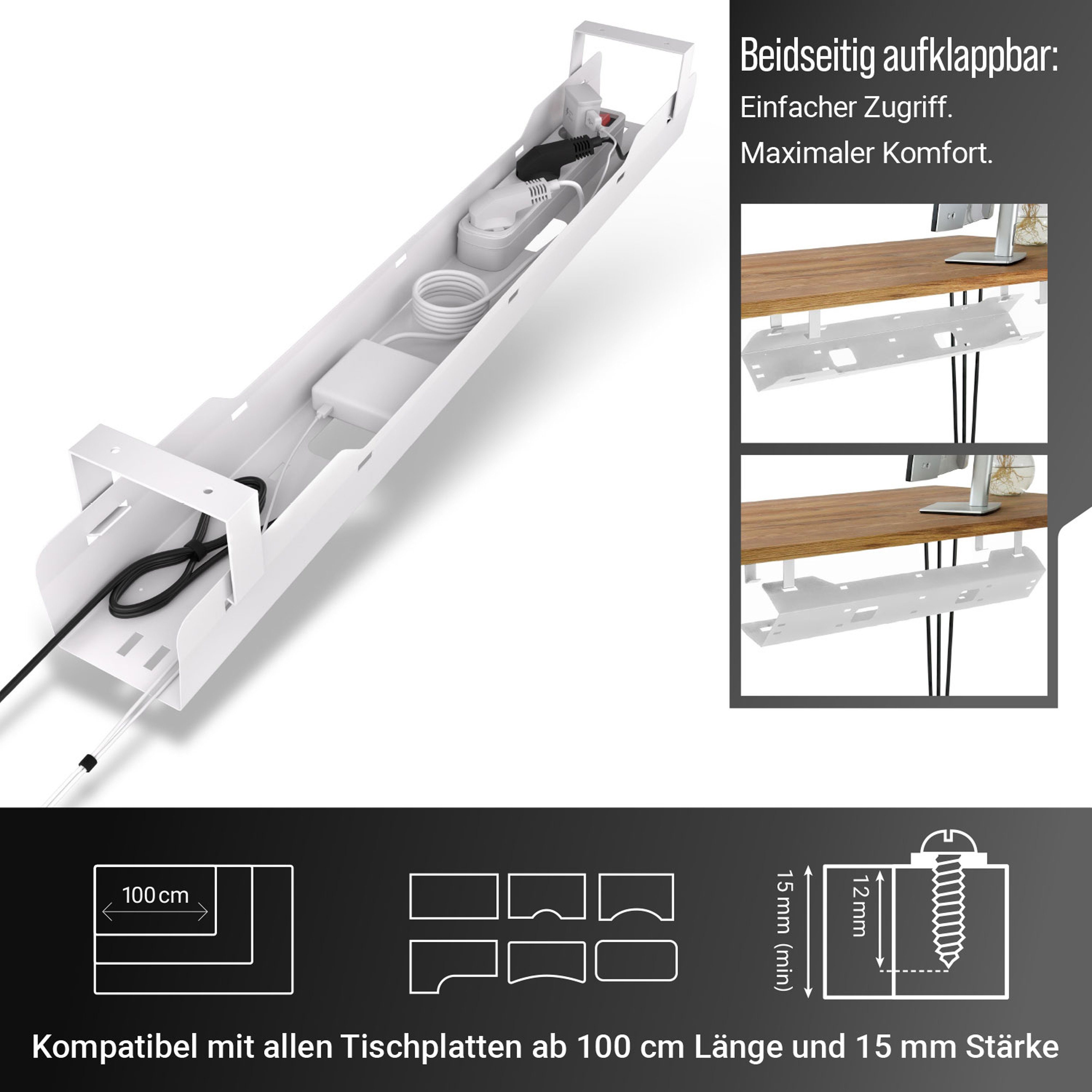 Ultimate Setup Kabelführung Kabelwanne Schreibtisch für bestes Kabelmanagement, Klappbar