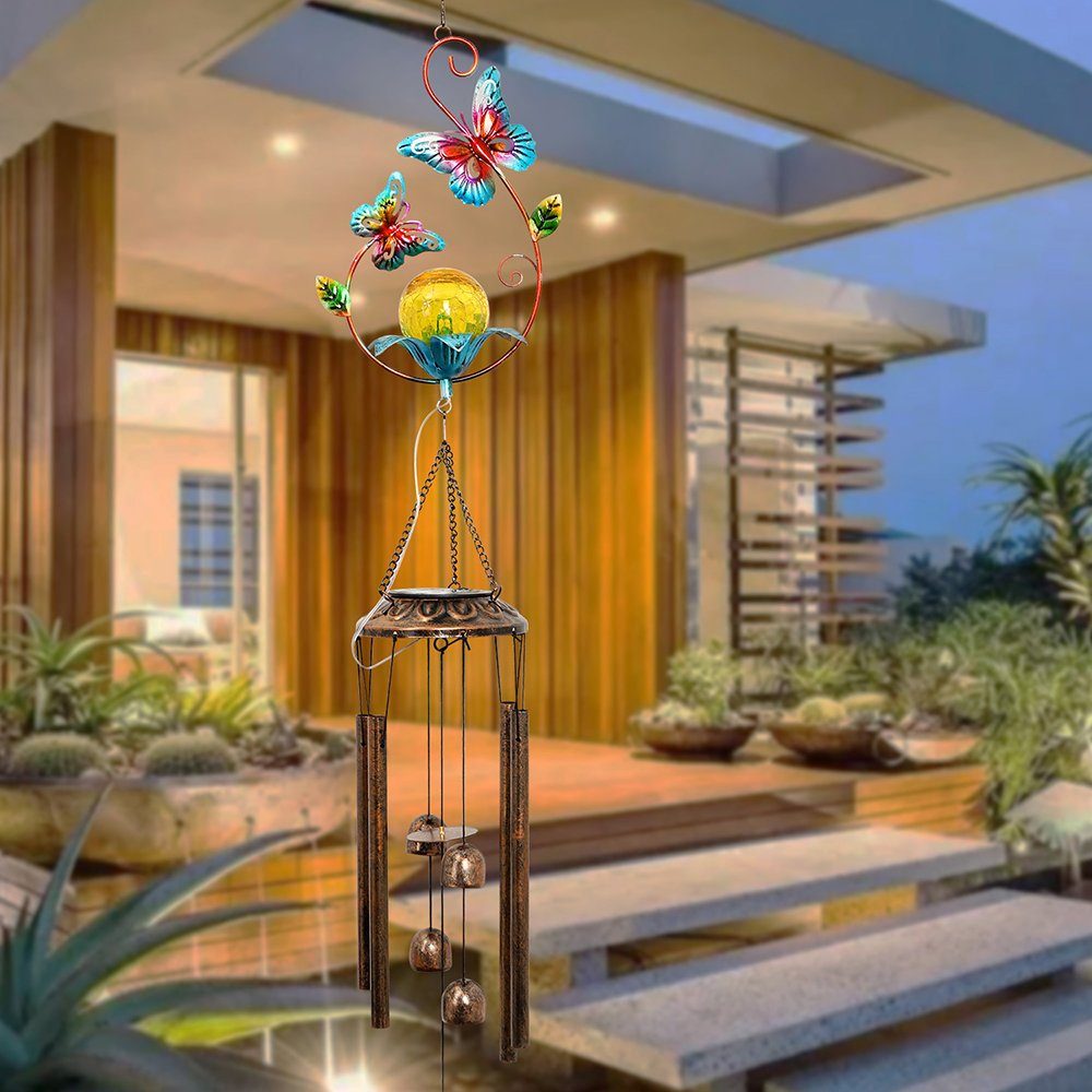 Rosnek Gartenleuchte Solar Windspiel Metall Schmetterling & Kolibri Windspiele, für Outdoor, IP44 Wasserdicht