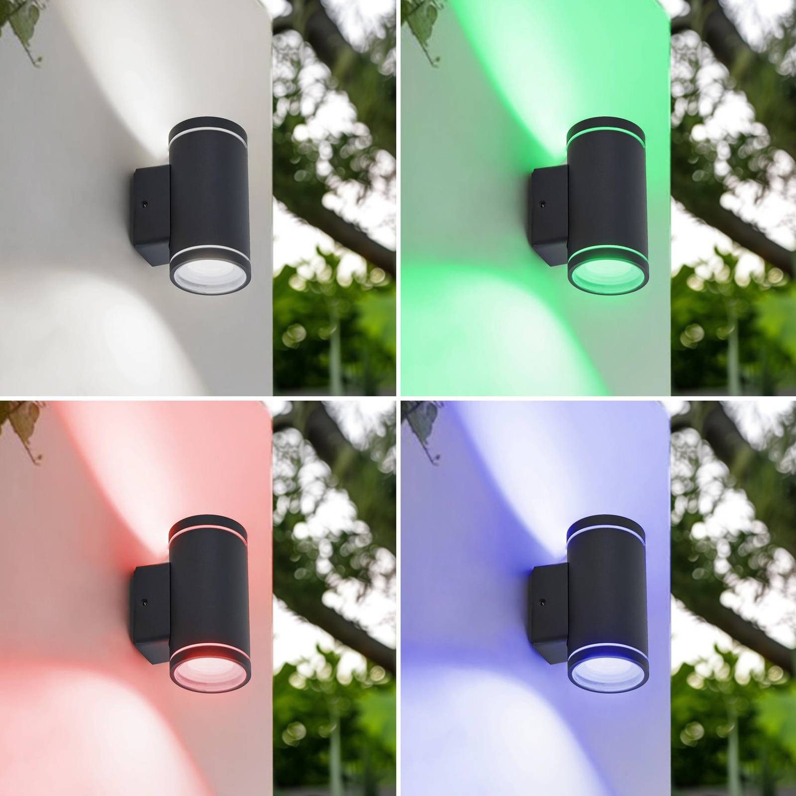 Lindby Außen-Wandleuchte Valtin, LED, Edelstahl Schwarz Farbwechsel RGB + weiß IP54, LED 4,3 W gesamt, Farbwechsel RGB + weiß