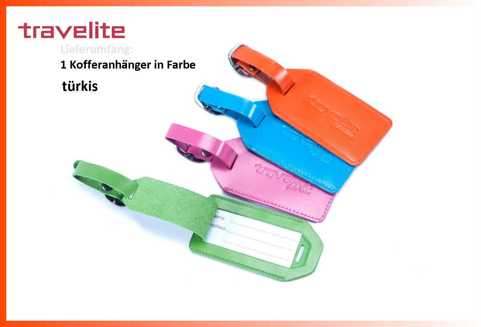 travelite Gepäckanhänger türkis-farbener Lederkofferanhänger Namensetikett Leder mit Klappe