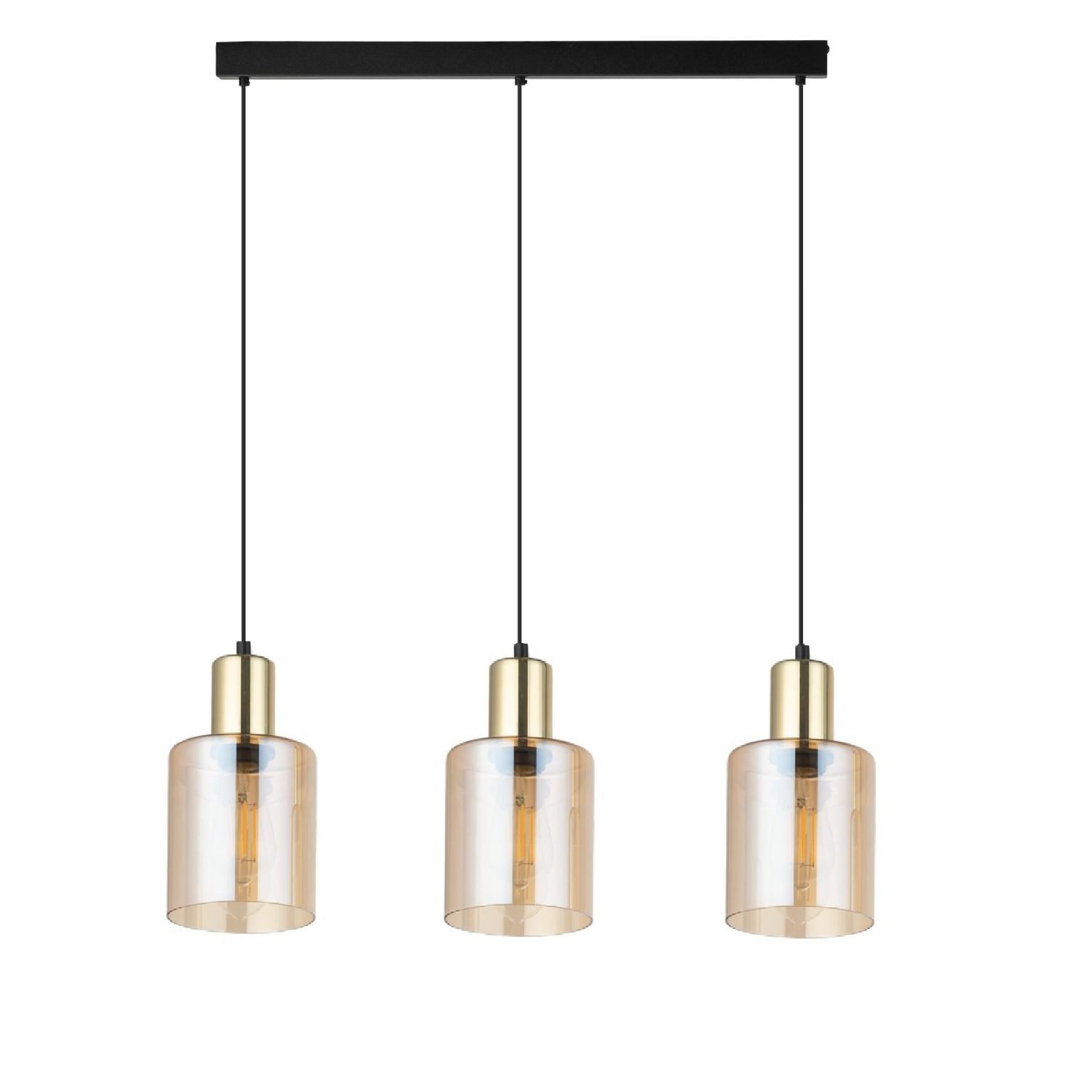 Licht-Erlebnisse Pendelleuchte BRIOV, ohne Leuchtmittel, Rauchglas Metall H: max. 80 cm in Schwarz Bernstein Gold E27 länglich