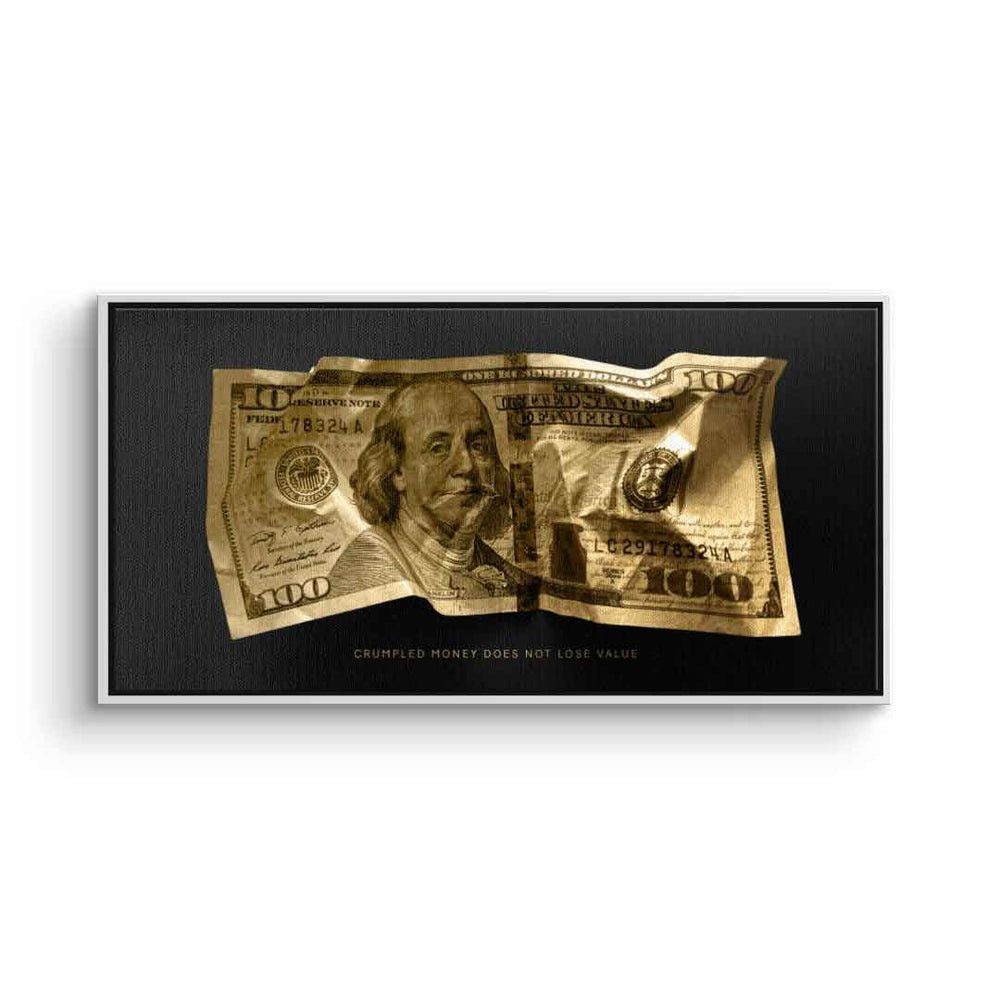 V3 - Leinwandbild, Crumble Money Motivationsbild schwarzer Premium DOTCOMCANVAS® Rahmen