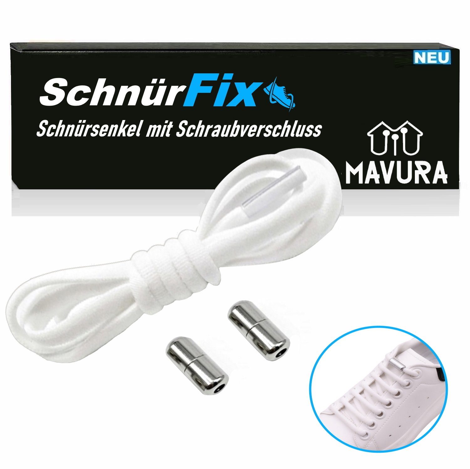 MAVURA Schnürsenkel SchnürFix Schnellverschluss flach mit Elastisch Binden, ohne Schuhbänder Schnürsenkel Schraubverschluss mit