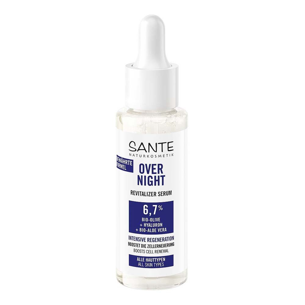 SANTE Gesichtsserum Serum Overnight Revitalizer - 6,7% Olive Hyaluron Aloe Vera 30ml
