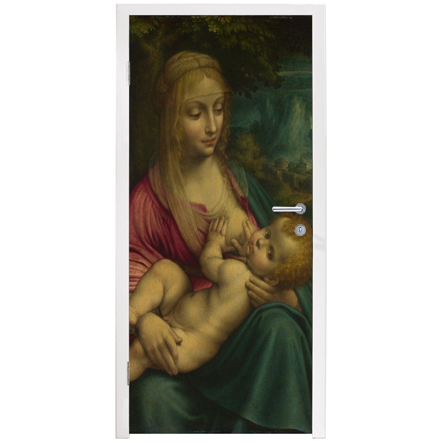 MuchoWow Türtapete Die Jungfrau mit Leonardo dem für Matt, St), Vinci, Fototapete cm da bedruckt, - Türaufkleber, 75x205 (1 Tür, Kind