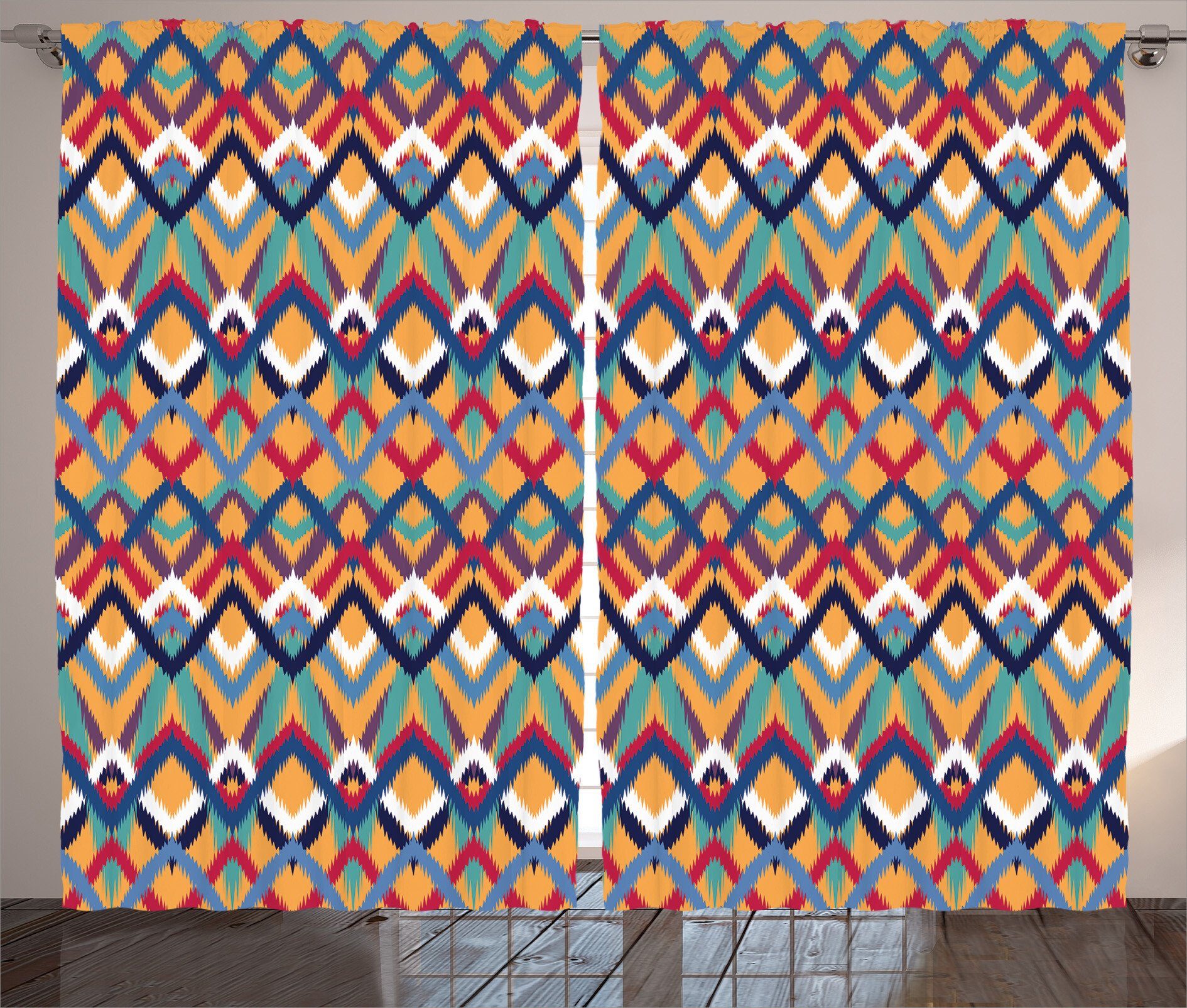 Gardine Schlafzimmer Kräuselband Ikat mit Vorhang Art Haken, Native Schlaufen und Abakuhaus, Ceremonial