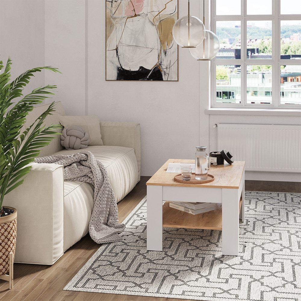 Vicco Couchtisch Milan, Weiß/Goldkraft Eiche, 92.2 x 65 cm (1-St)