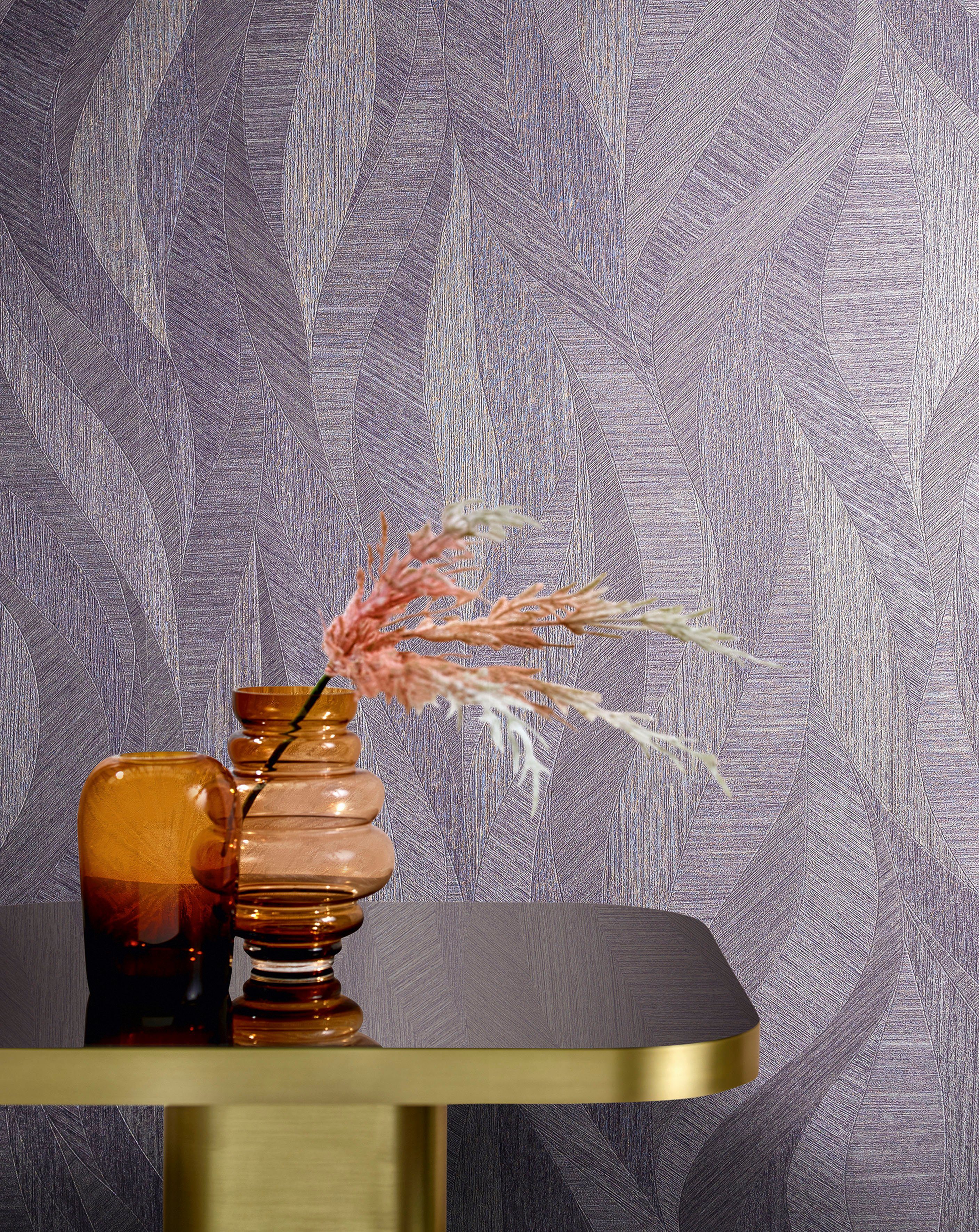 Marburg Vliestapete Wave, geprägt, matt, Wellenmuster moderne Vliestapete für Wohnzimmer Schlafzimmer Küche lila