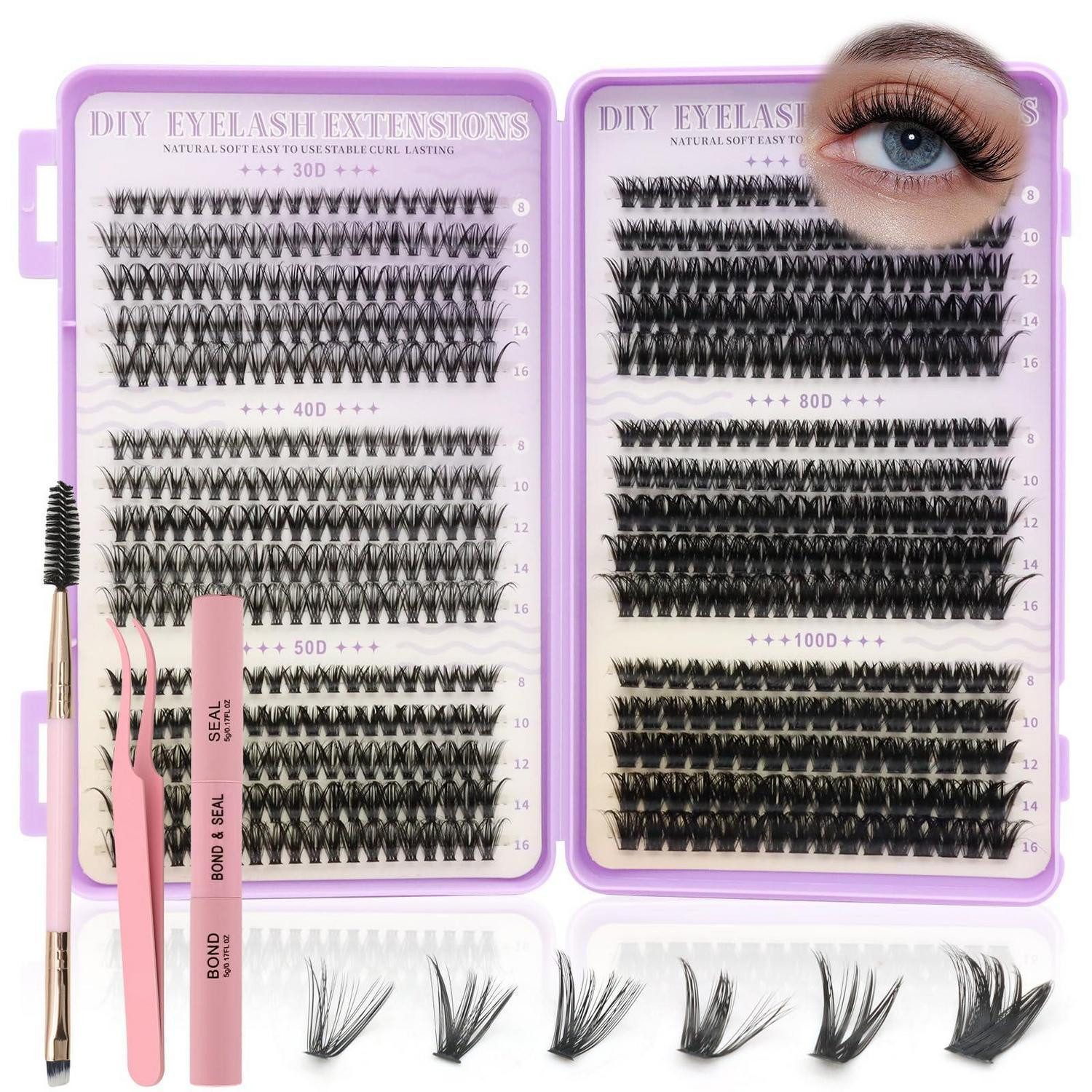 LuxusKollektion Einzelwimpern Wimpern Extensions Set Lila DIY Lashes