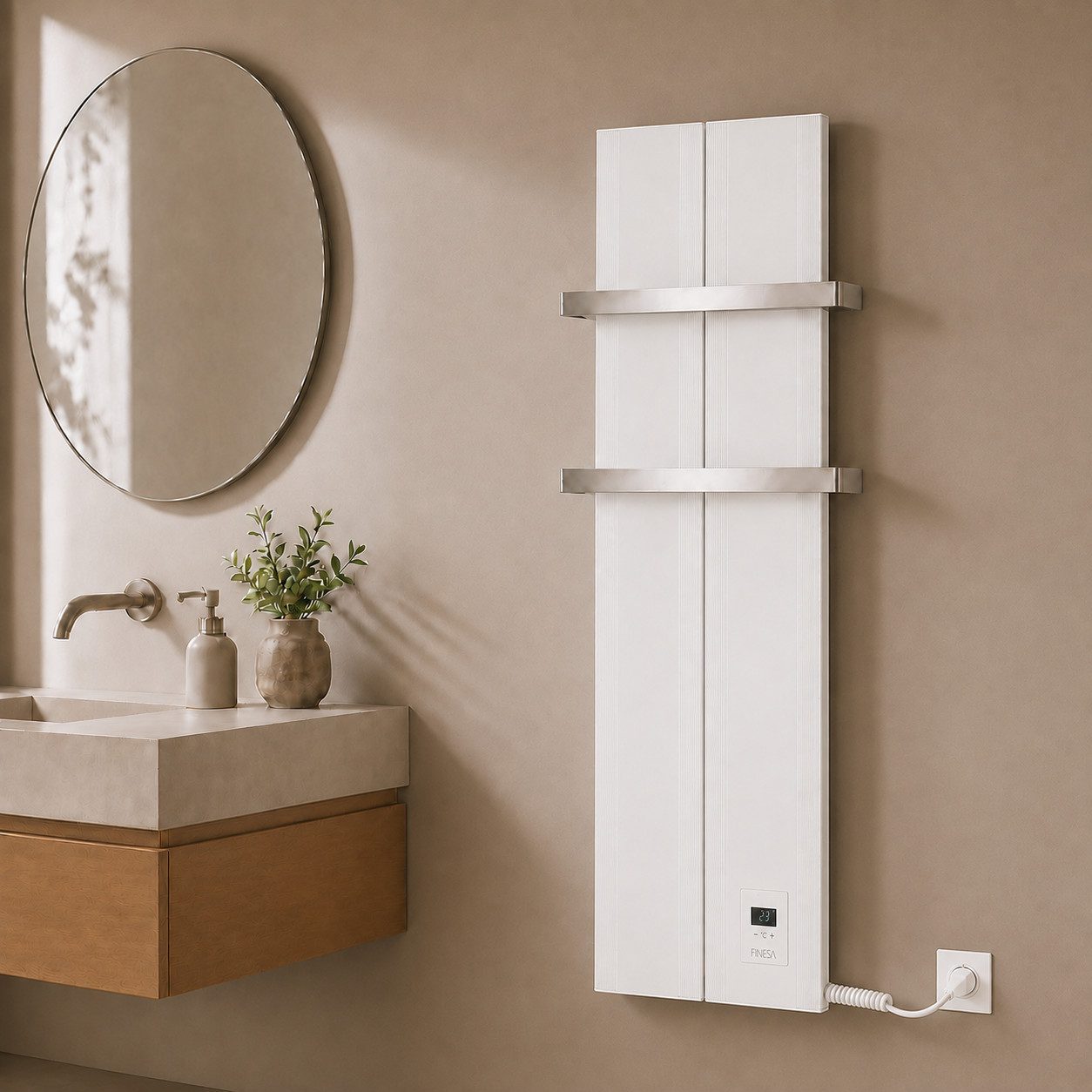 Finesa Elektrischer Badheizkörper mit smartem Thermostat, Wärmeabgabe 400-1200W, 5 Jahre GARANTIE
