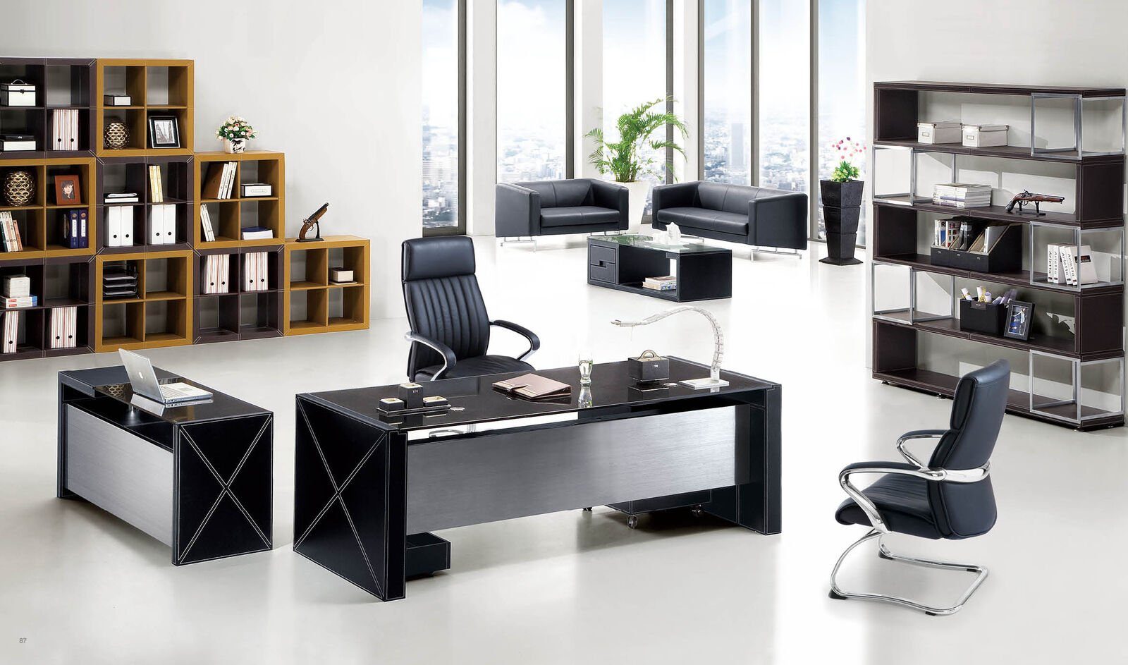 JVmoebel Eckschreibtisch, Moderne Büro Set Designmöbel Schreibtisch Regale Edelstahl Schränke