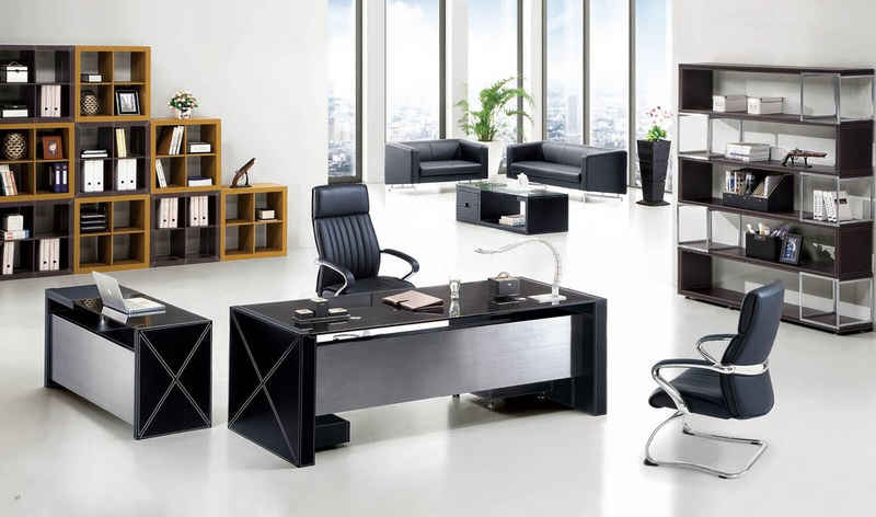 JVmoebel Eckschreibtisch, Moderne Büro Set Designmöbel Schreibtisch Regale Edelstahl Schränke