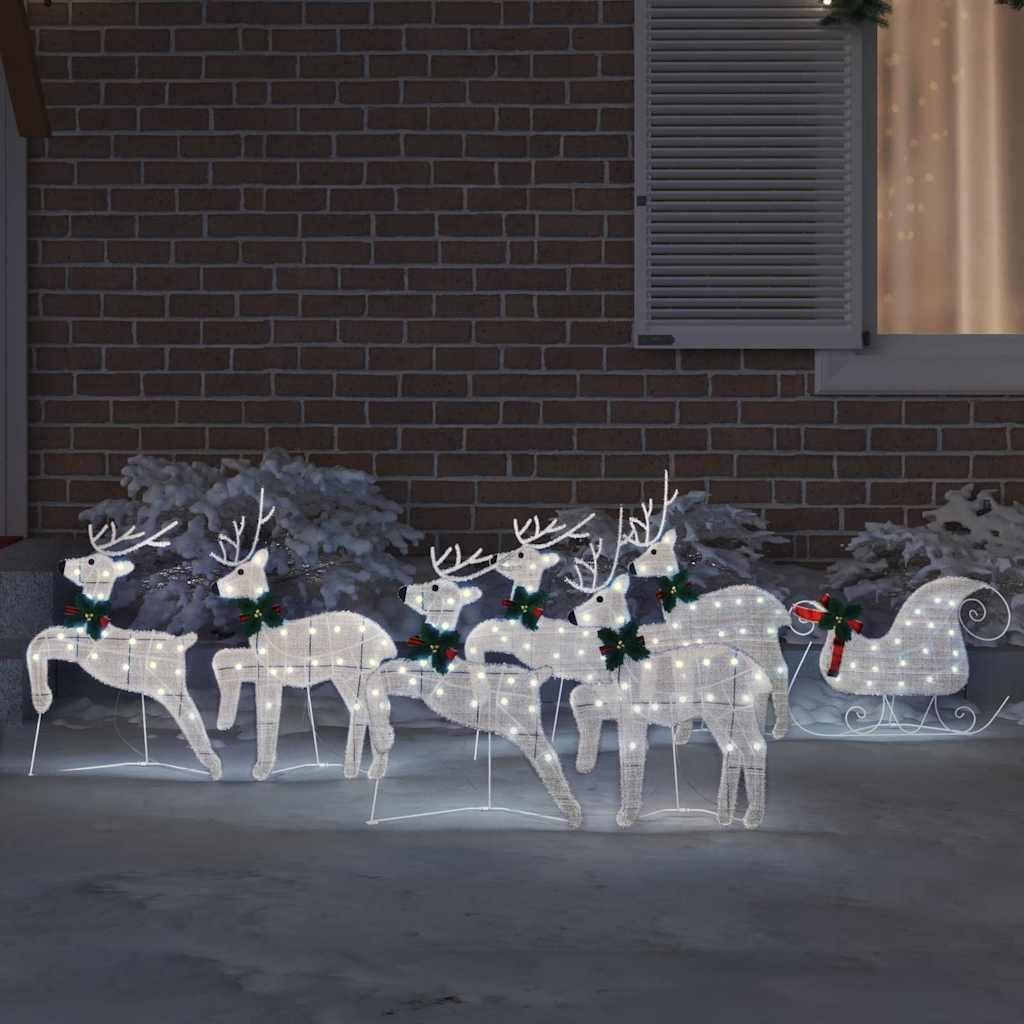 vidaXL Weihnachtsszene, LED Rentiere 7 pcs Silber Stoff