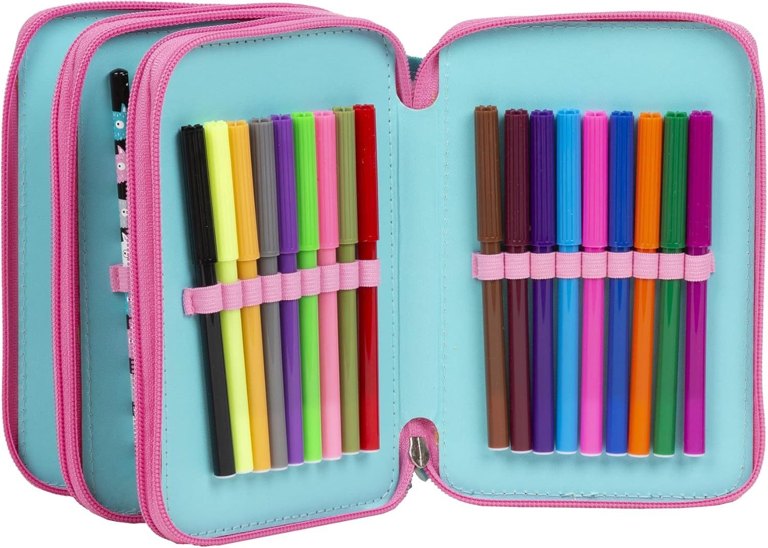 GOLDKIDS Federmäppchen Federtasche 3-fache Federmappe, (43-teilig gefüllte Schüleretui Stifte und Pinsel inkl. Aufgabenheft, 1-tlg., Federbox Etui Stiftetasche Schlamper-Etui Schul-Etui), Katze Cat Motiv