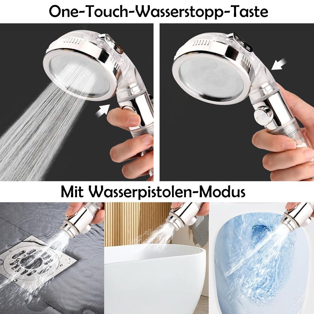 TUWENA Handbrause Duschkopf mit Filter, Duschbrause Wassersparend mit 3 Strahlarten, Handbrause Duschkopf, Sparduschkopf mit Filter und Ersatzfilterpatrone