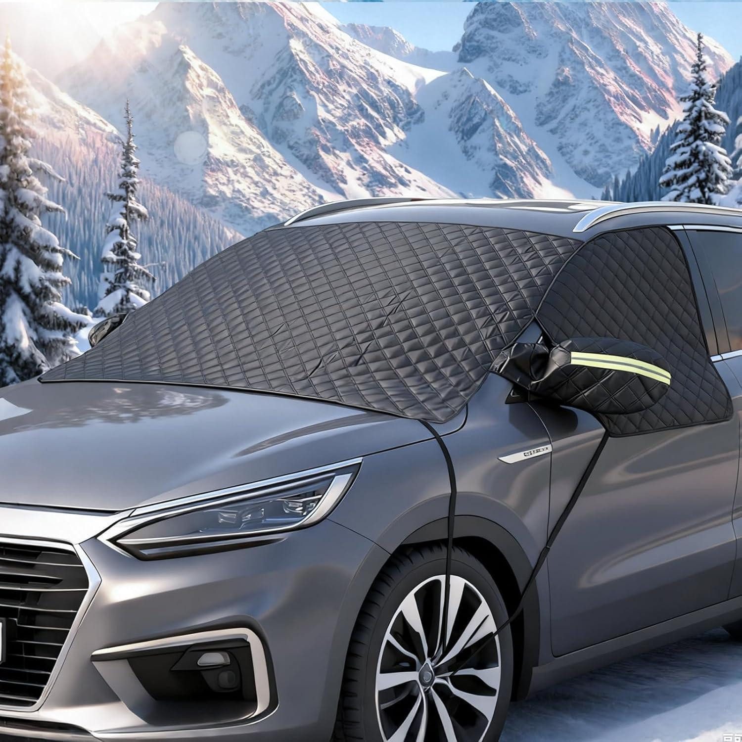 LuxusKollektion Winterschutzhaube Frontscheibenabdeckung Auto Winter Seitenspiegel Frost Eis Schwarz