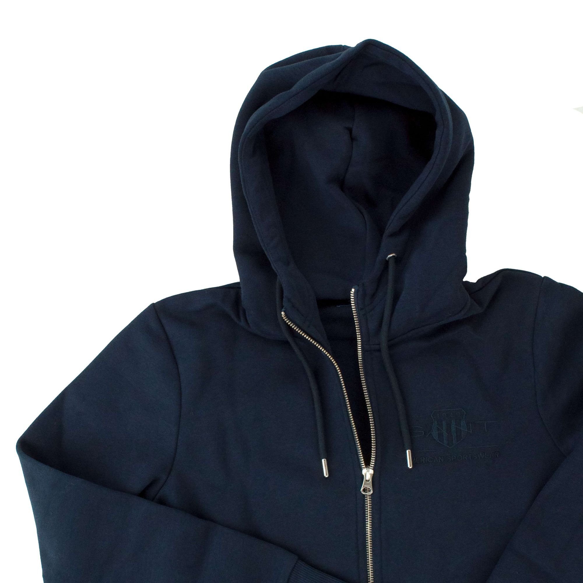 Gant Sweatjacke REG TONAL SHIELD ZIP HOODIE mit Logostickerei auf der  Brust, Rippbündchen an Ärmeln und Saum