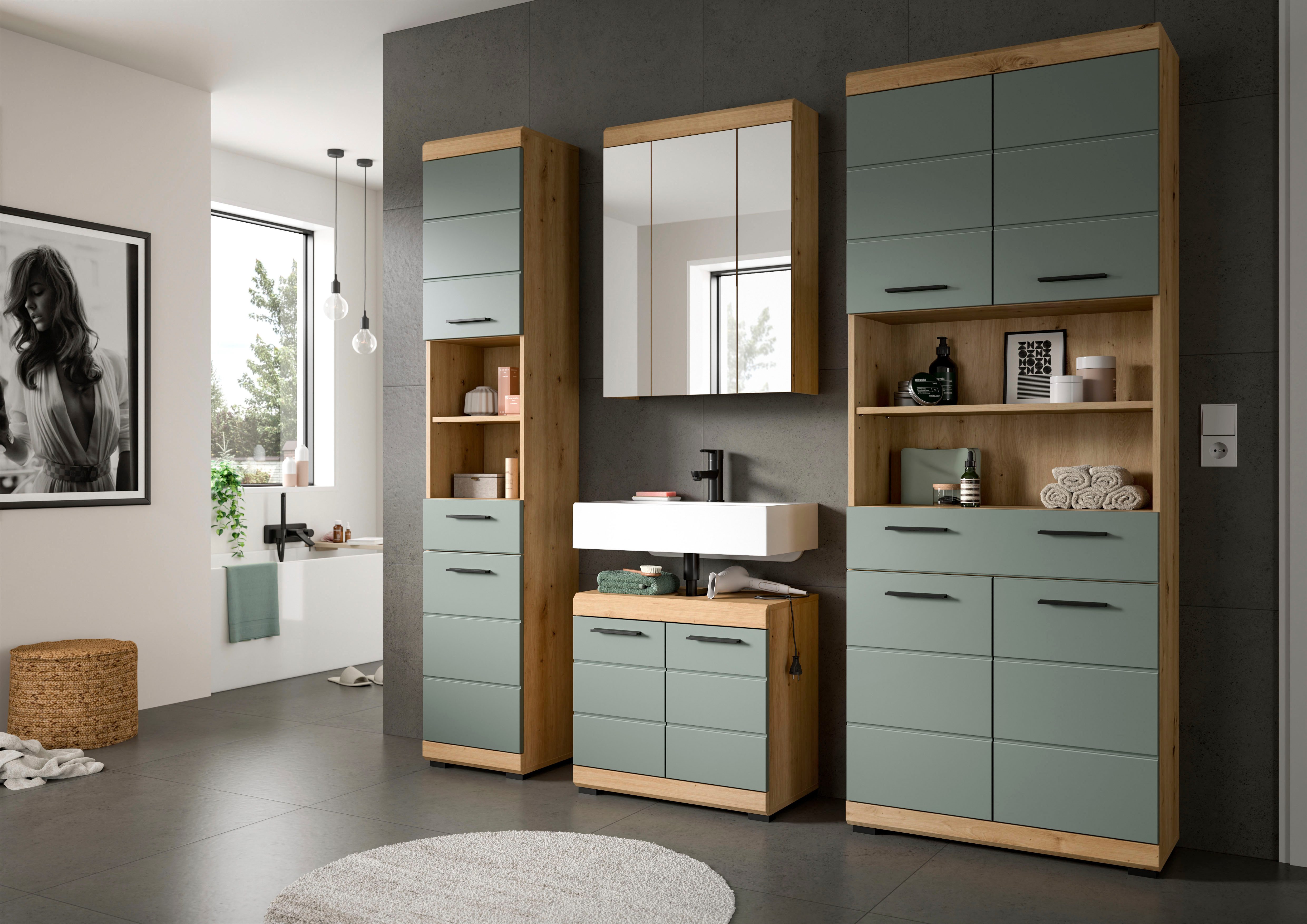 welltime Badmöbel-Set SIENA, 4 teilig, bestehend aus:, (Set, 4-St., TOPSELLER), Hochschrank schmal, WBU, Spiegelschrank, Hochschrank breit