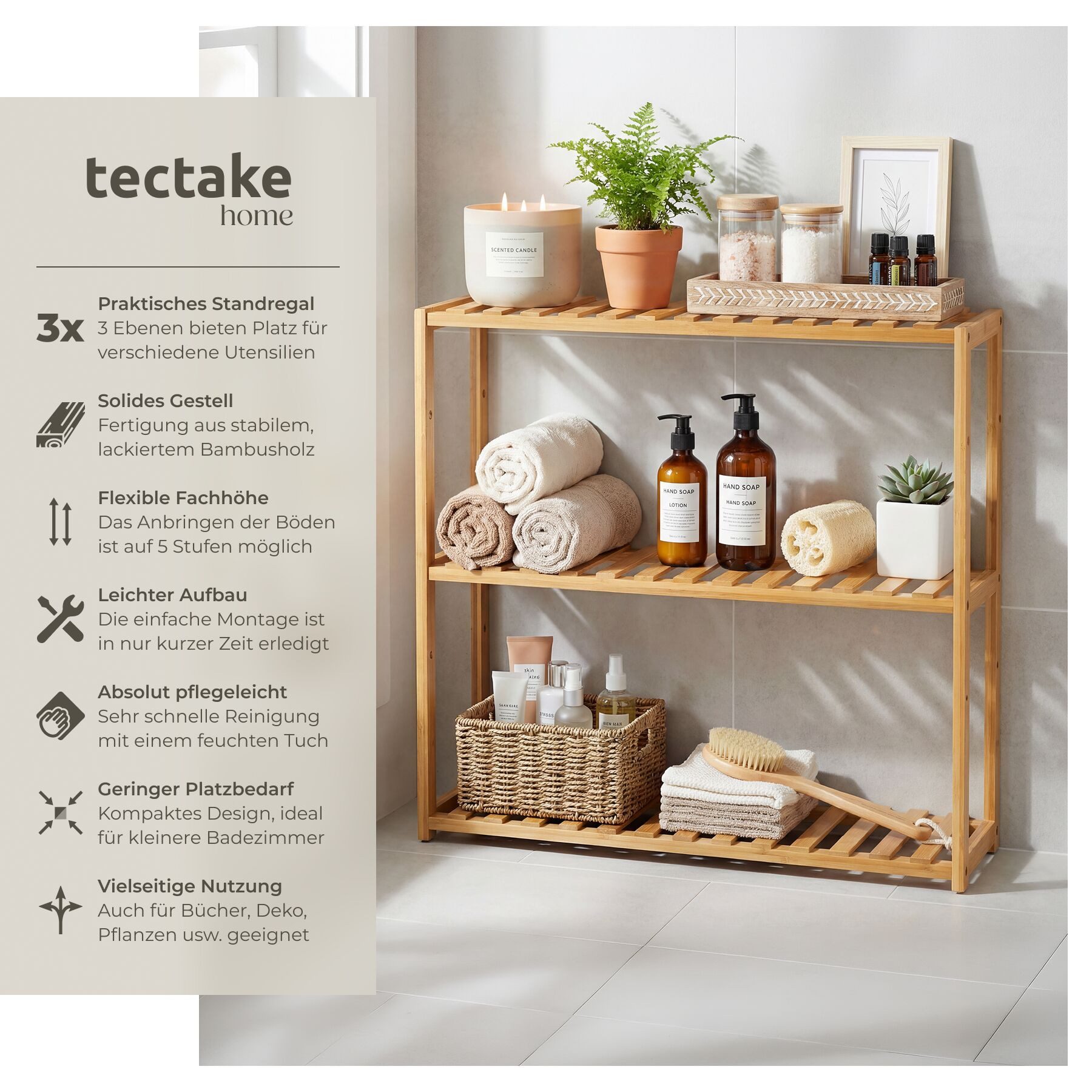 tectake Badregal Katjana, Set 1-tlg., aus Bambus