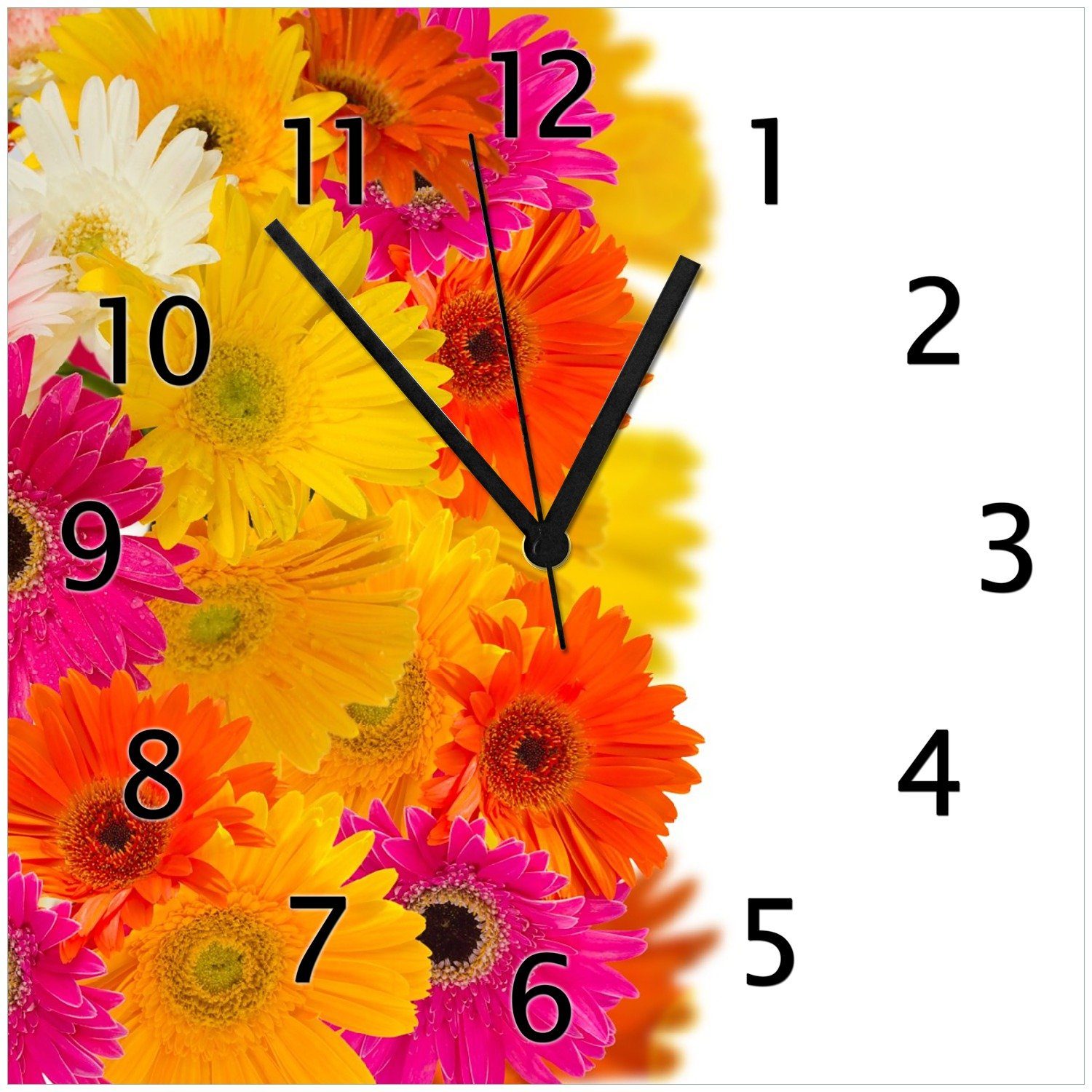 rote und - Gerberas Bunte gelbe, Wanduhr pinke, Blüten Wallario weiße (Glasuhr)