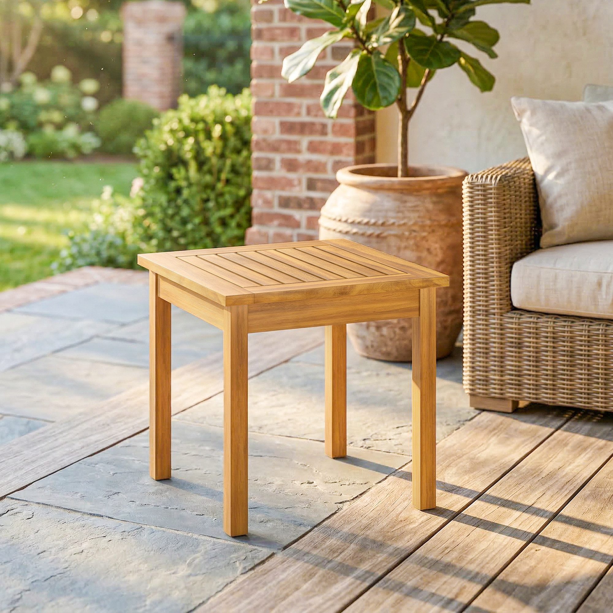 Outsunny Beistelltisch Akazienholz mit Lamellendesign quadratisch 30kg Belastbar (Balkontisch, 1-St., Gartentisch), für Garten Terrasse Balkon Naturholz