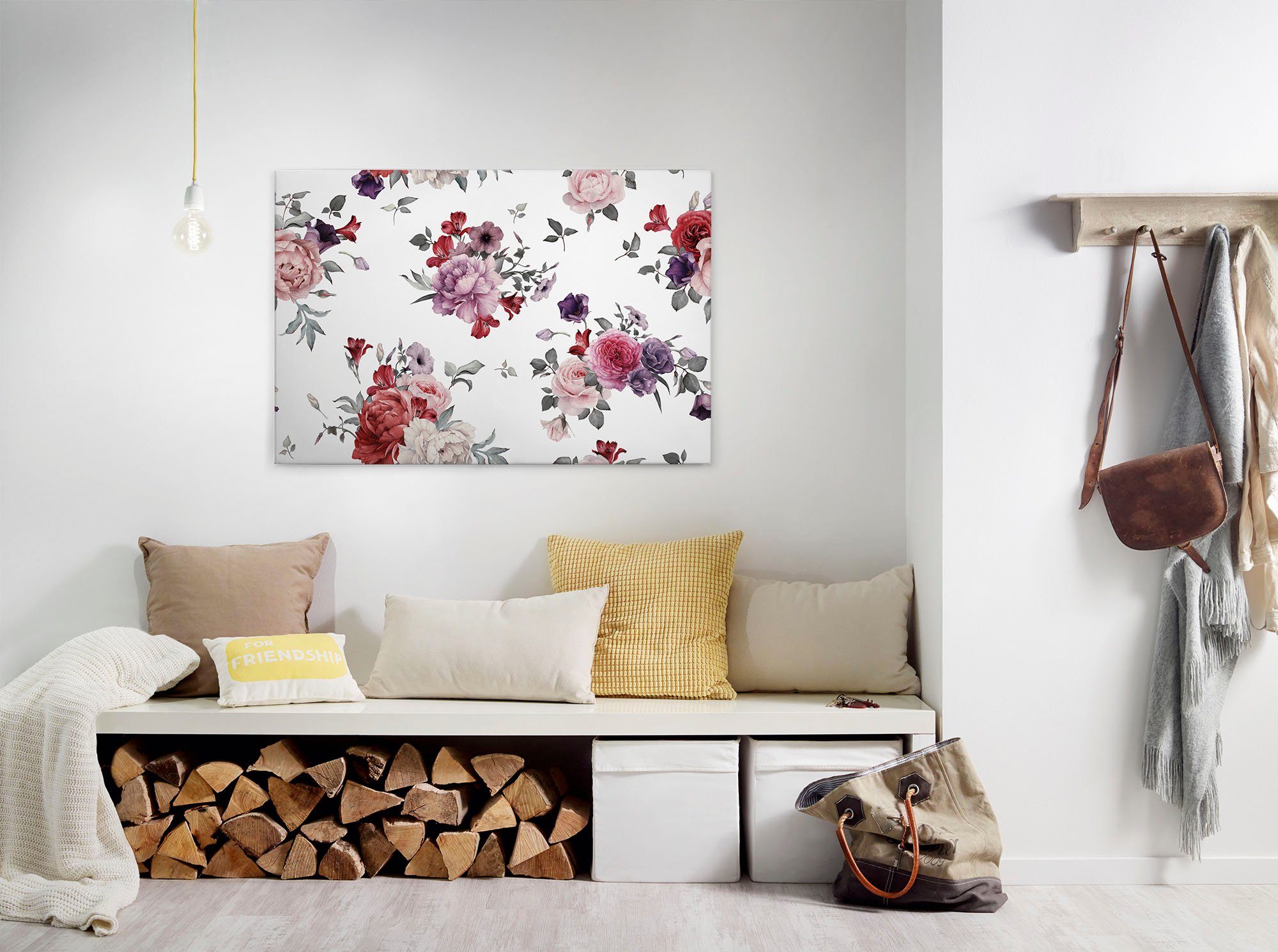 A.S. Création Leinwandbild Flower Bouquet, Blumen, Kinder, Kunst (1 St), Landhaus Keilrahmen Blumen Rosen Blümchen Leinwand-Bild Wohnzimmer