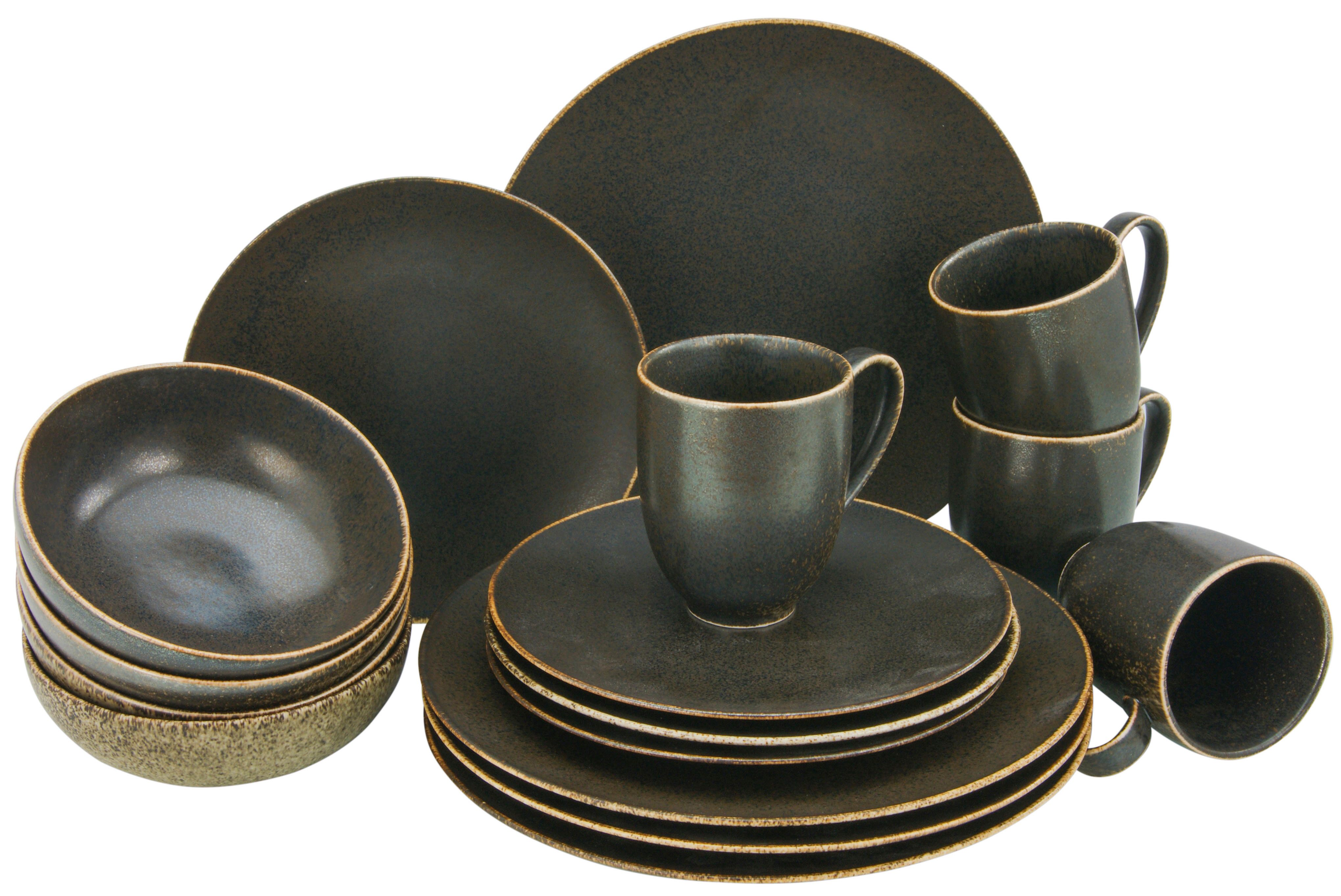 CreaTable Kombiservice Geschirr-Set Rusty (16-tlg), 4 Personen, Porzellan, Service, seidenmatte Glasur, 16 Teile, für 4 Personen
