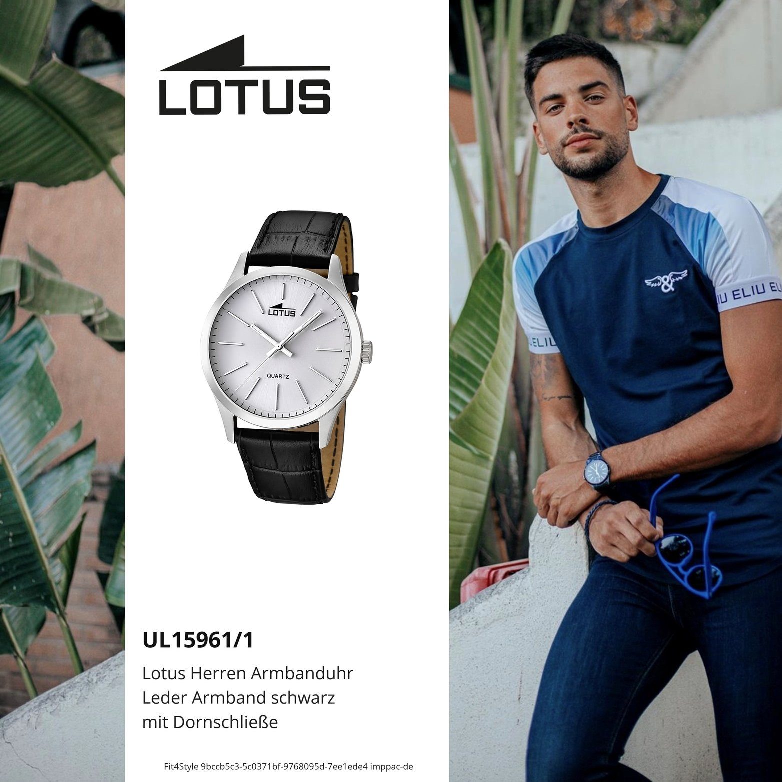 Lotus Quarzuhr Lotus Leder L15961/1, (ca. mit Gehäuse, Lederarmband, rundes 41,9mm), Herrenuhr groß Herren Elegant Uhr