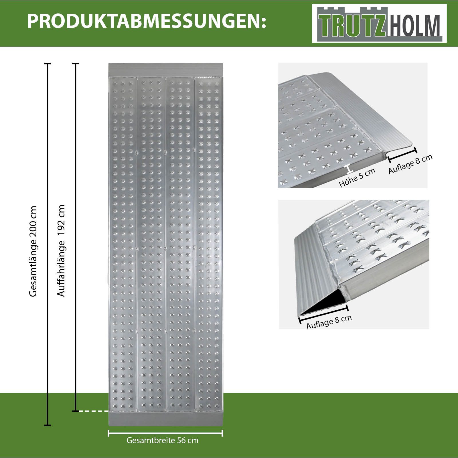 TRUTZHOLM Auffahrrampe leichte Ausführung 200 x 56 cm Traglast 270kg Alu Verladerampe (1-St)