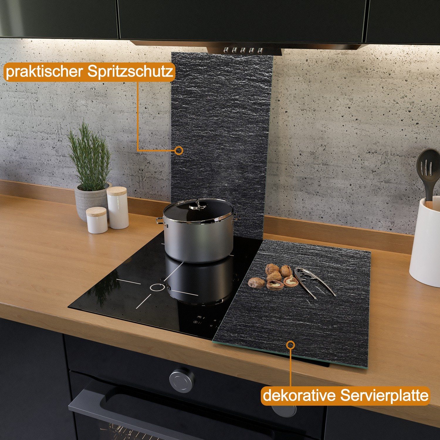2 Wallario Optik, 5mm Herd-Abdeckplatte ESG-Sicherheitsglas, Größen Muster Steintafel Noppen), (Glasplatte, verschiedene schwarz-weiße tlg., inkl.