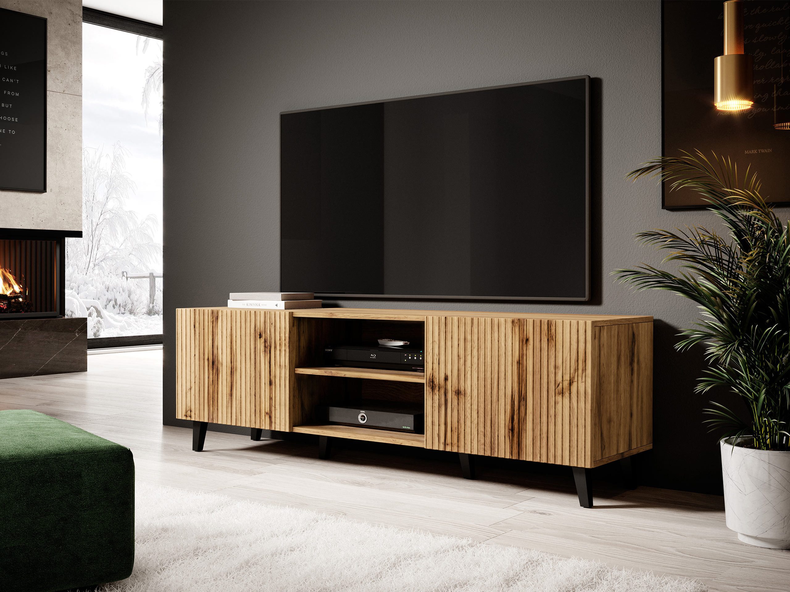 MIRJAN24 TV-Schrank Vamos 150 (mit 2 Türen) schwarze Beine, Fronten gefräst günstig online kaufen