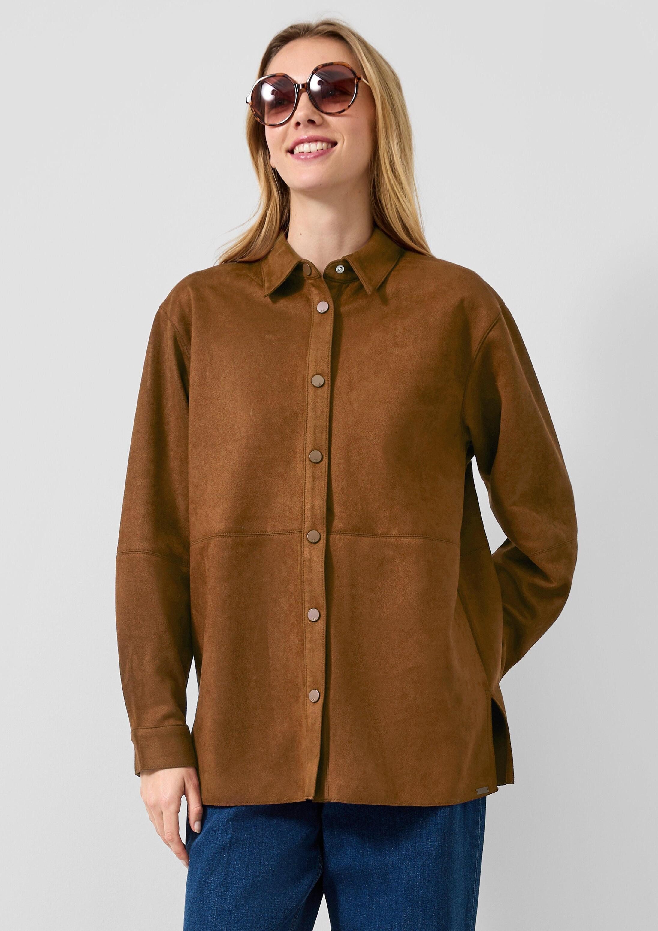 QS Langarmbluse Bluse Langes Velours-Overshirt