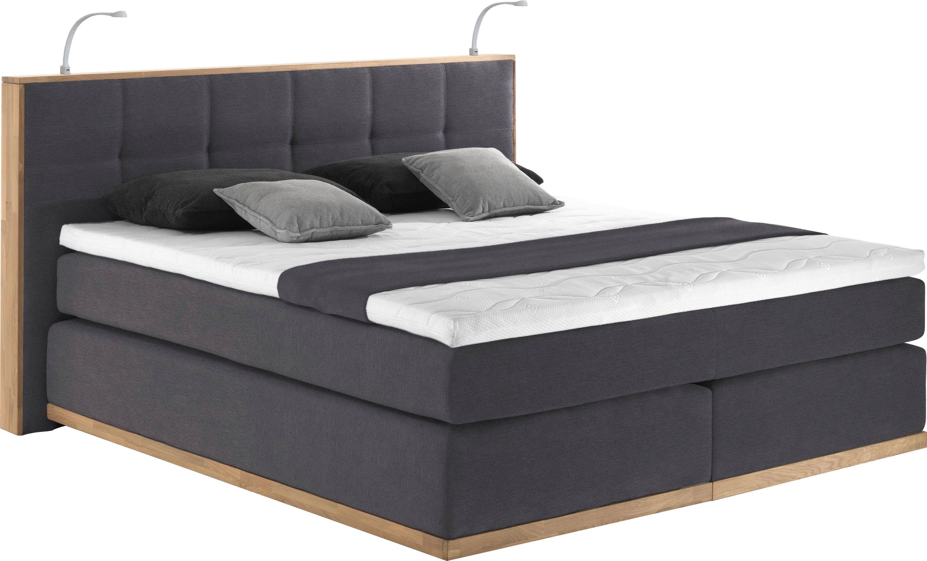 PLACES OF STYLE Boxspringbett "Vinton" aus Eiche, mit LED-Beleuchtung, vers günstig online kaufen