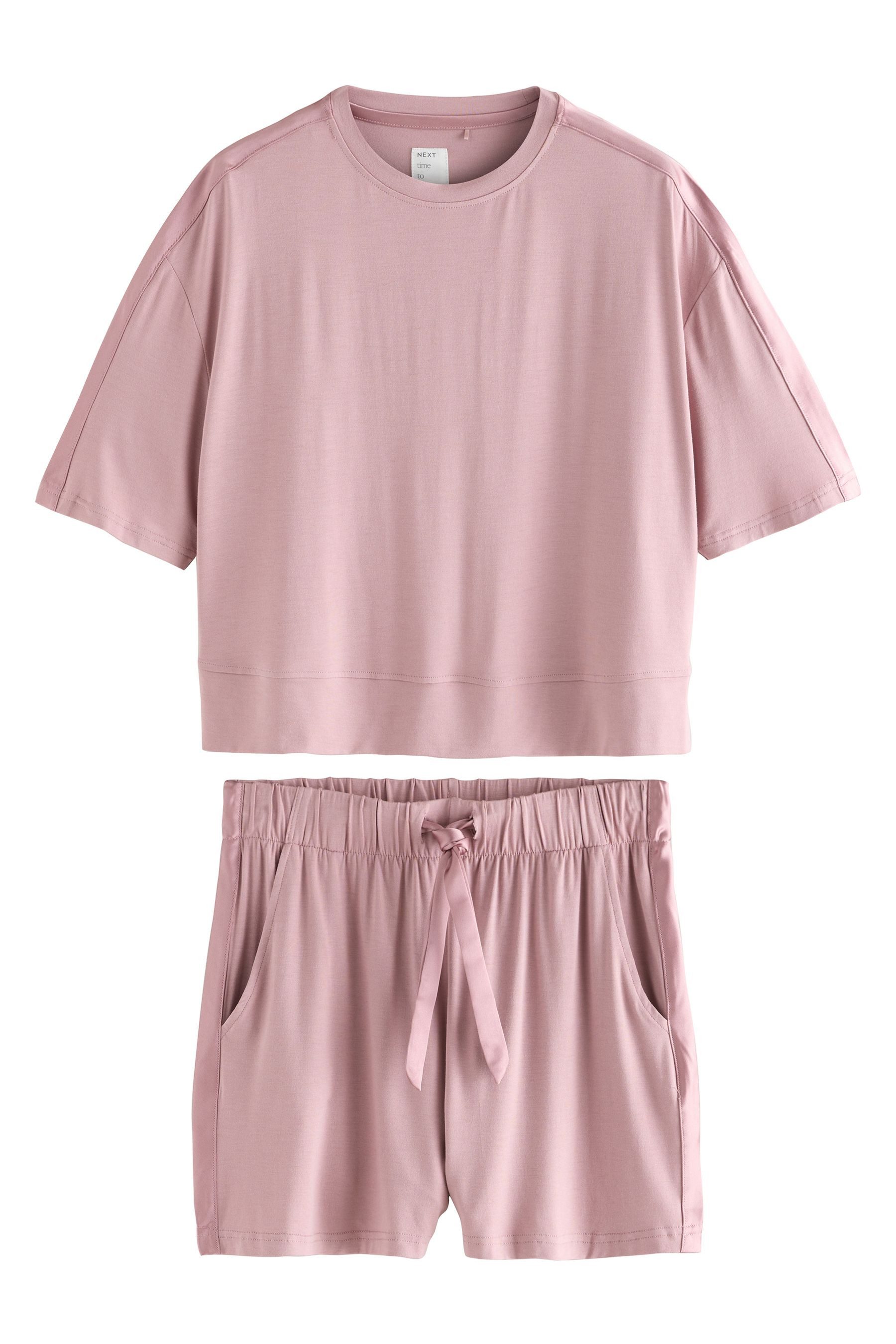 Next Pyjama Kurzer Schlafanzug aus Jersey-Satin-Mischmaterial (2 tlg) günstig online kaufen