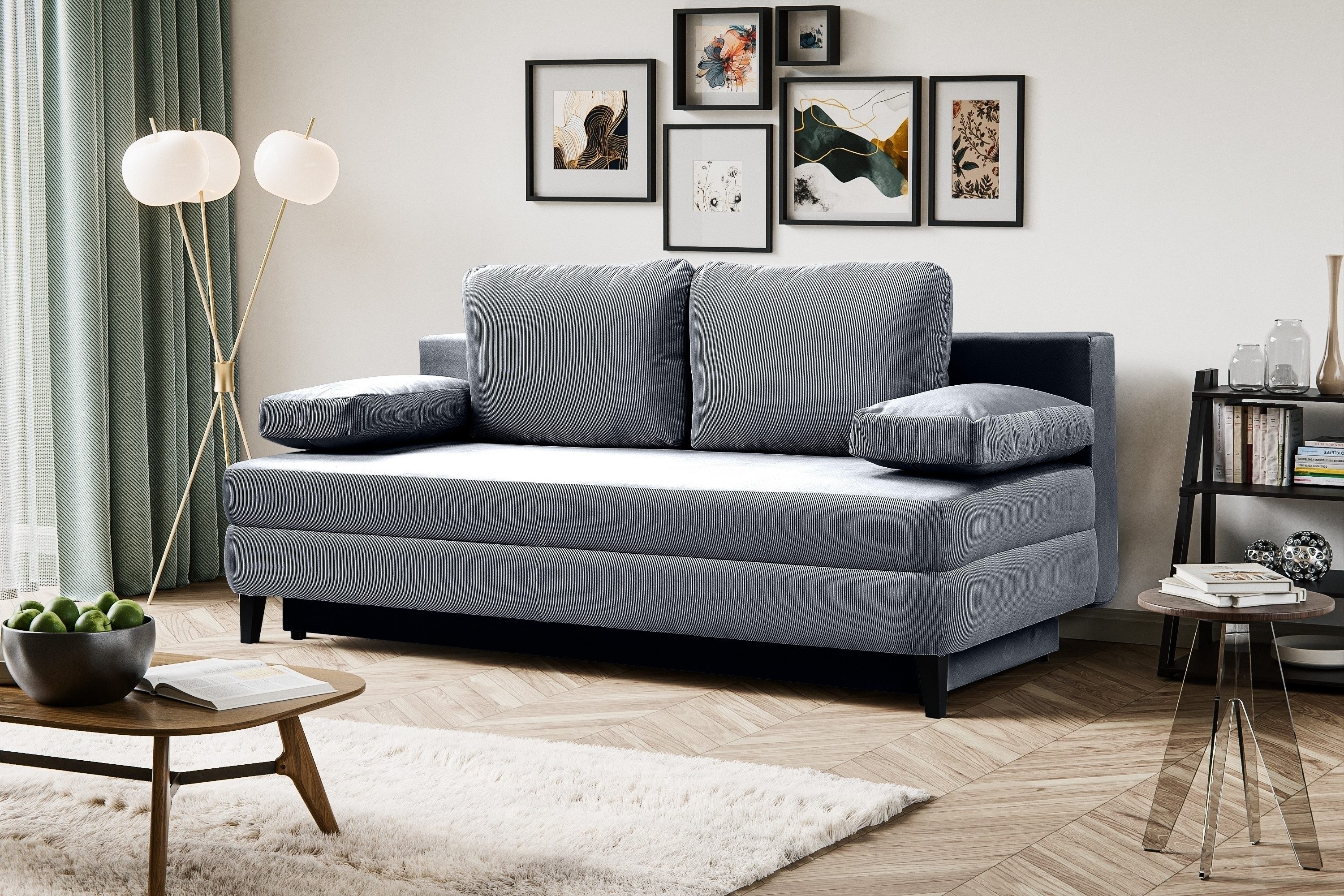 freiraum Schlafsofa Sorto, in blau-grau, Cord - 200x91x100cm (BxHxT)