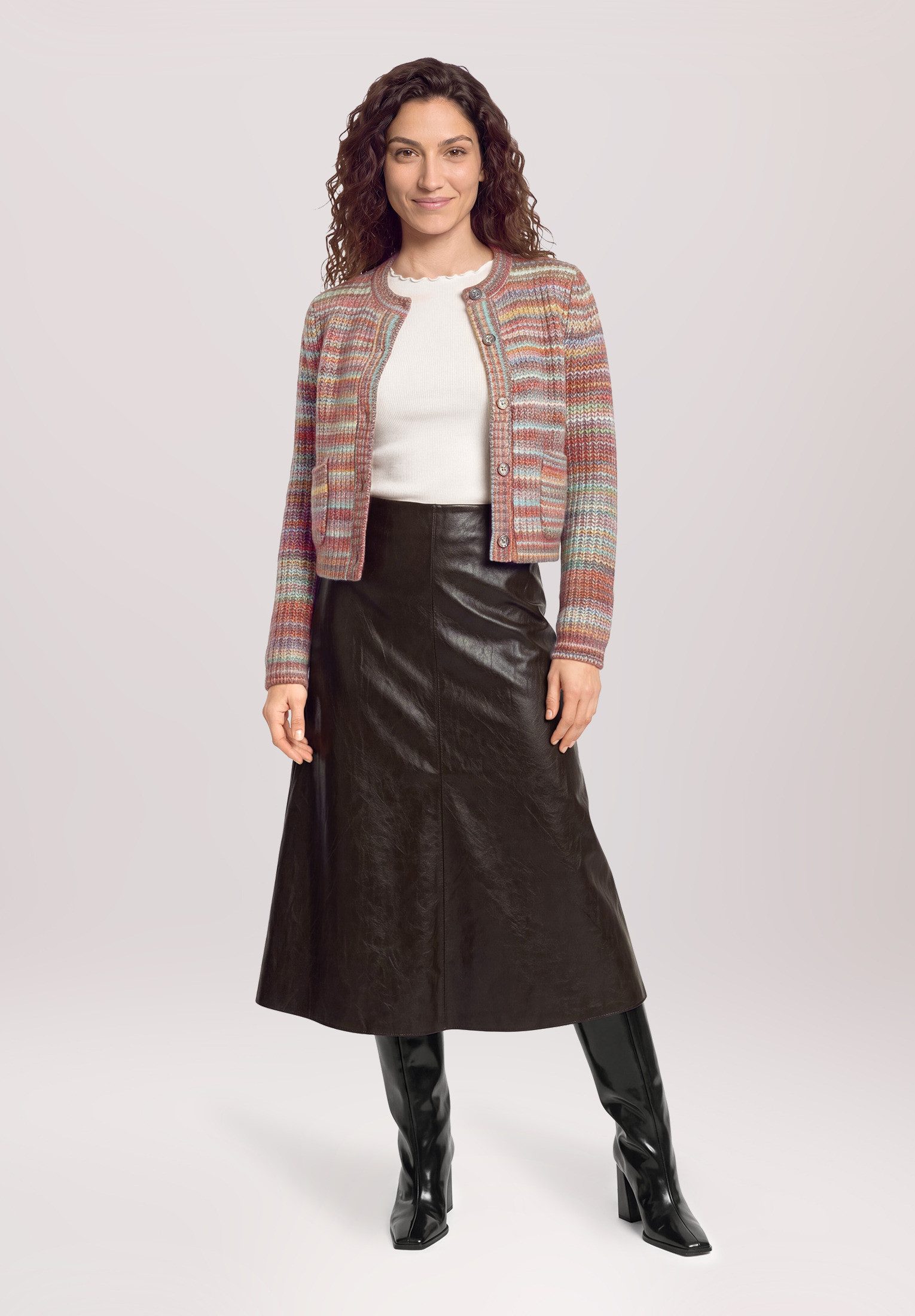 Cartoon Strickjacke Damen mit Rundhalsausschnitt (1-tlg)