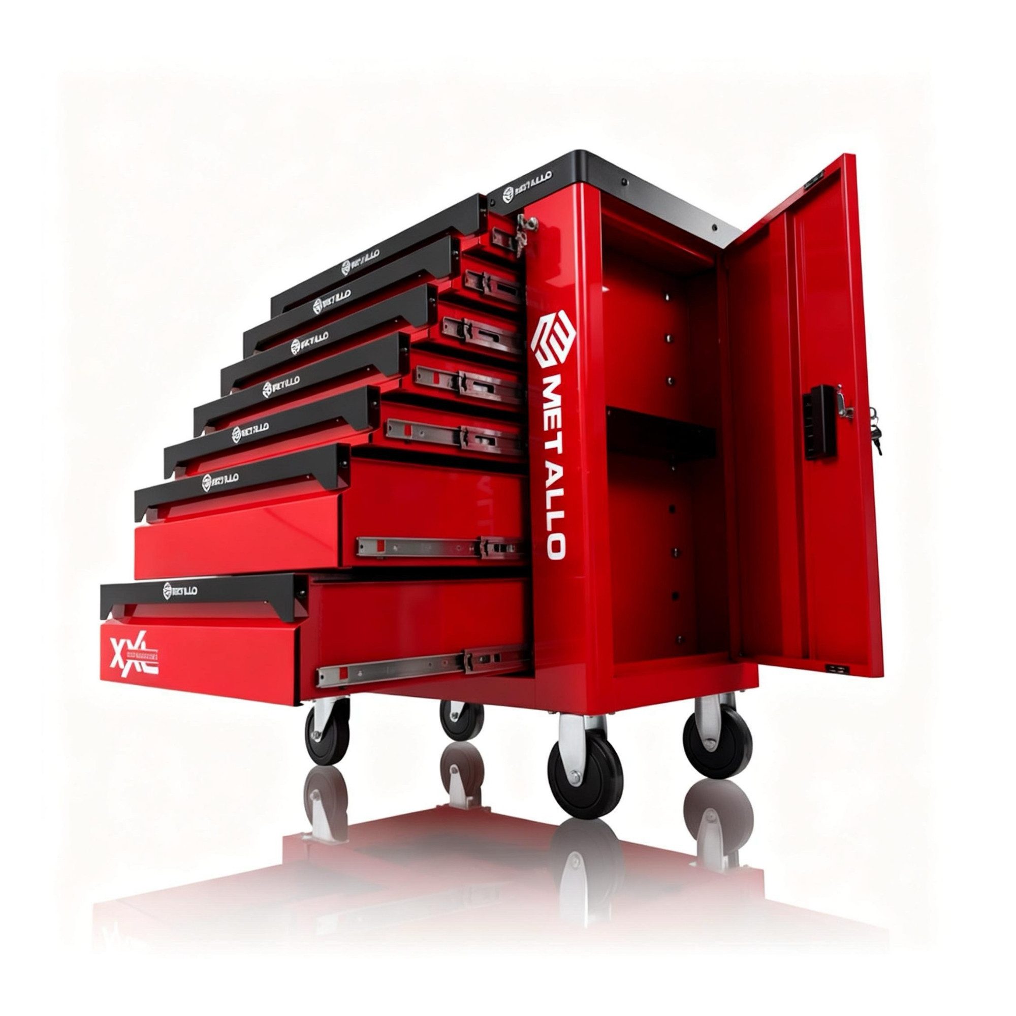 Toolcar Werkzeugwagen Metallo ToolCar Werkstattwagen, 7 Schubladen, Seitlicher Stauraum, XXL