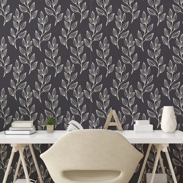 Abakuhaus Vinyltapete selbstklebendes Wohnzimmer Küchenakzent, Blätter Klassiker belaubte Zweige