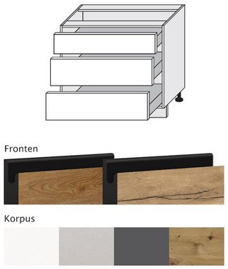 Feldmann-Wohnen Unterschrank Treviso (1-St) 90cm Front- & Korpusfarbe wählbar grifflos 3 Schubladen (Teilauszug)