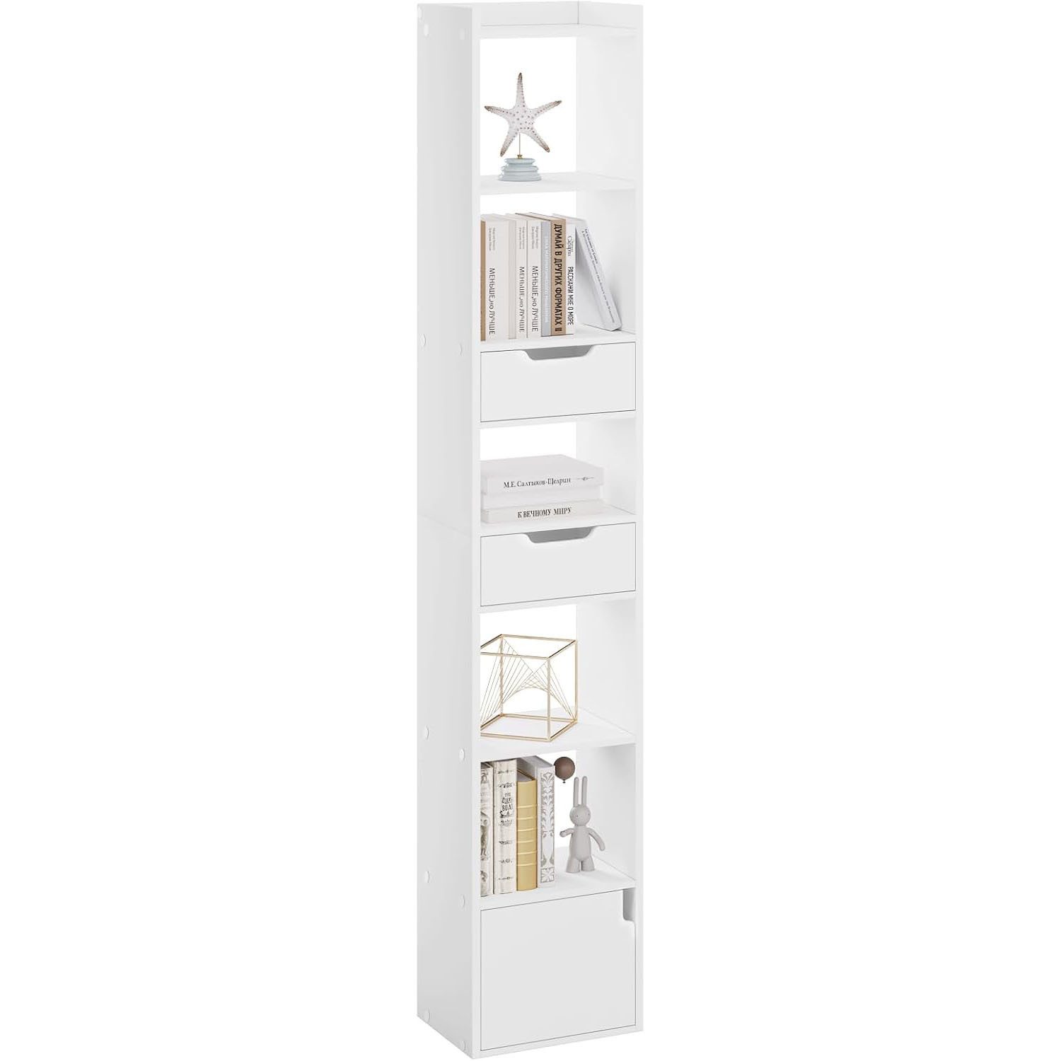 Woltu Bücherregal, 1-tlg., mit 6 Ablagen 2 Schubladen 1 Tür, aus Holzwerkst günstig online kaufen