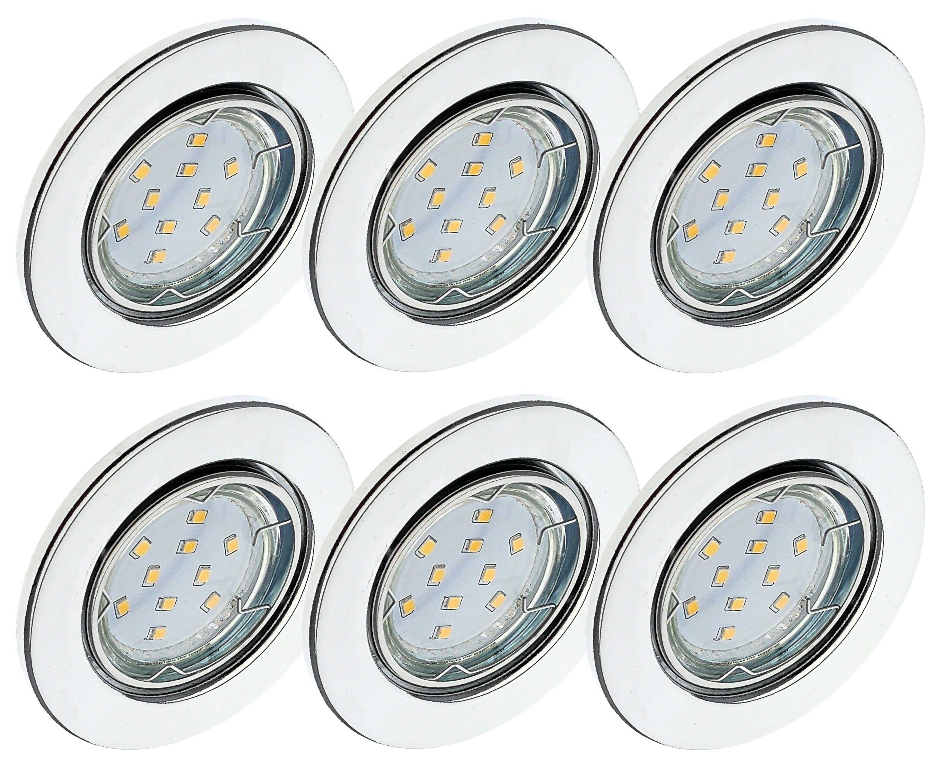 5 Dimmfunktion, Einbauspot, Einbaustrahler Watt 6x Rund incl. in 3 6er LED Deckenleuchte Einbauleuchte, LED Set Modul Deckenspot, 3000K warmweiß, Flach 6729-068MOSD Chrom-Optik Warmweiß, LED Ultra TRANGO dimmbar Stufen