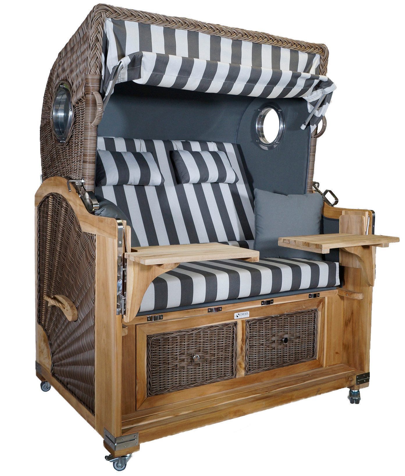 Strandkorb Strandkorb Teak XL grau / weiß 2½ Sitzer