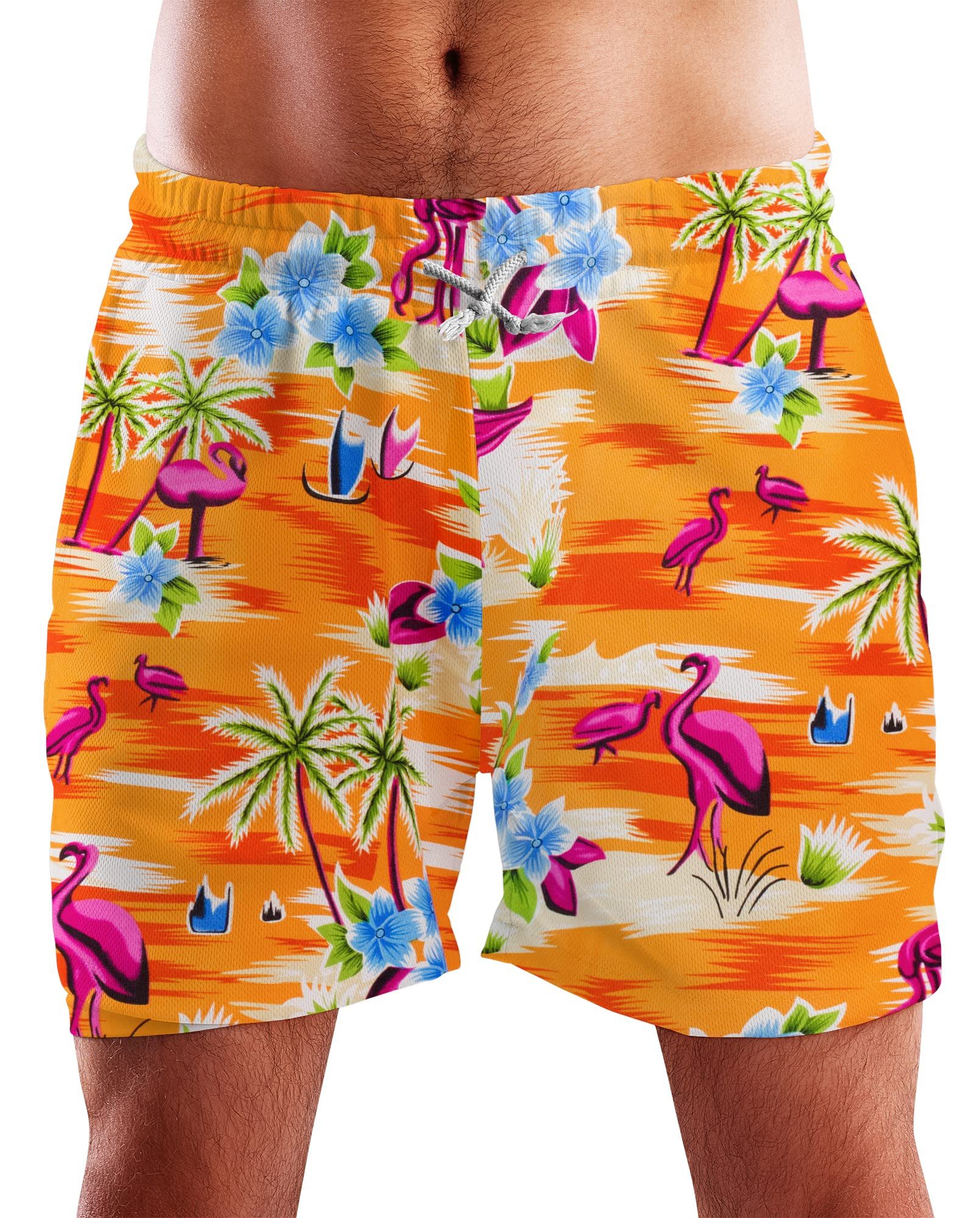 King Kameha Badeshorts Flamingos Funky Hawaii Bade-Shorts Mesh-Einsatz Verschluss Kordelzug Mit integriertem Mesh-Innenslip für extra Komfort