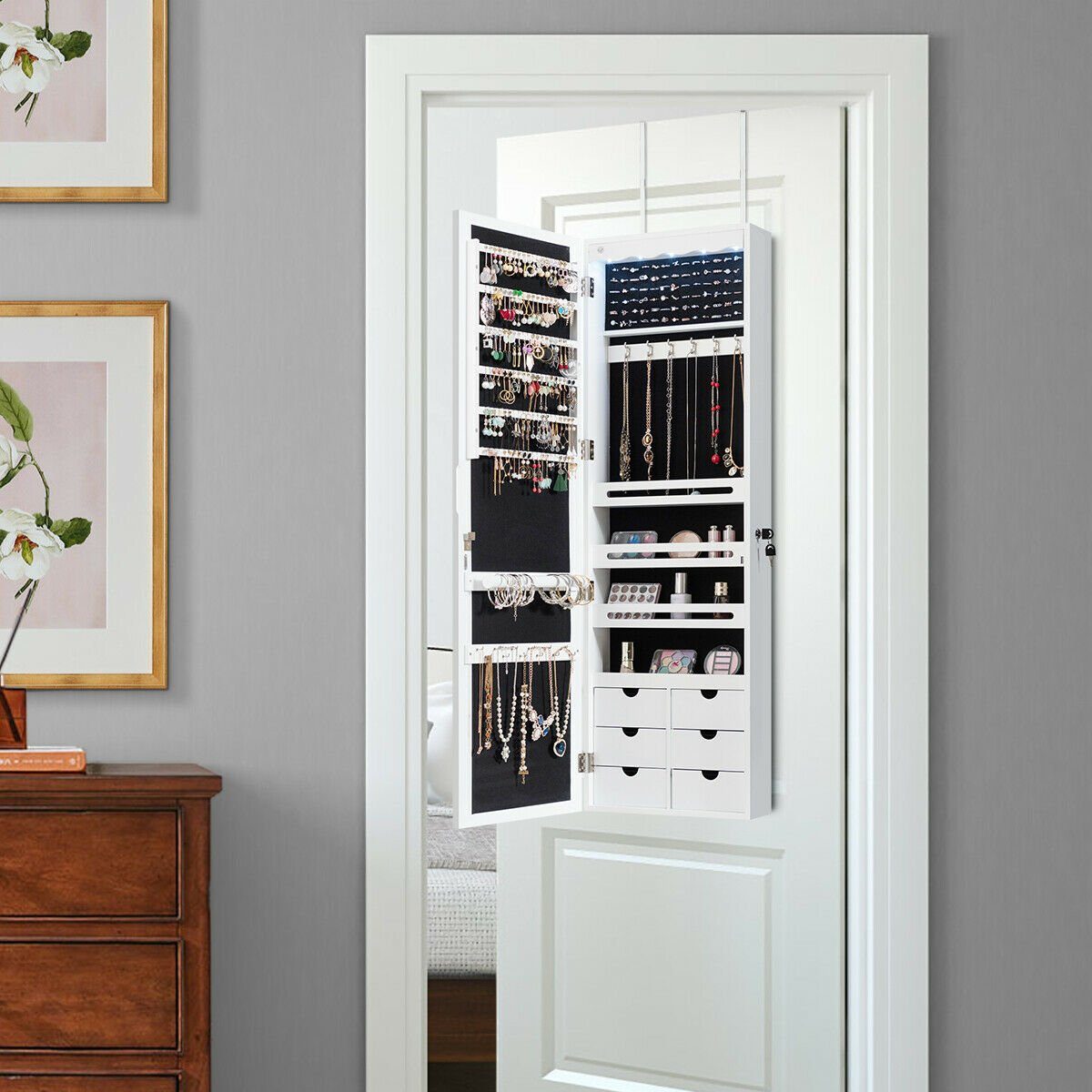 COSTWAY Schmuckschrank mit LED & Ganzkörperspiegel, günstig online kaufen