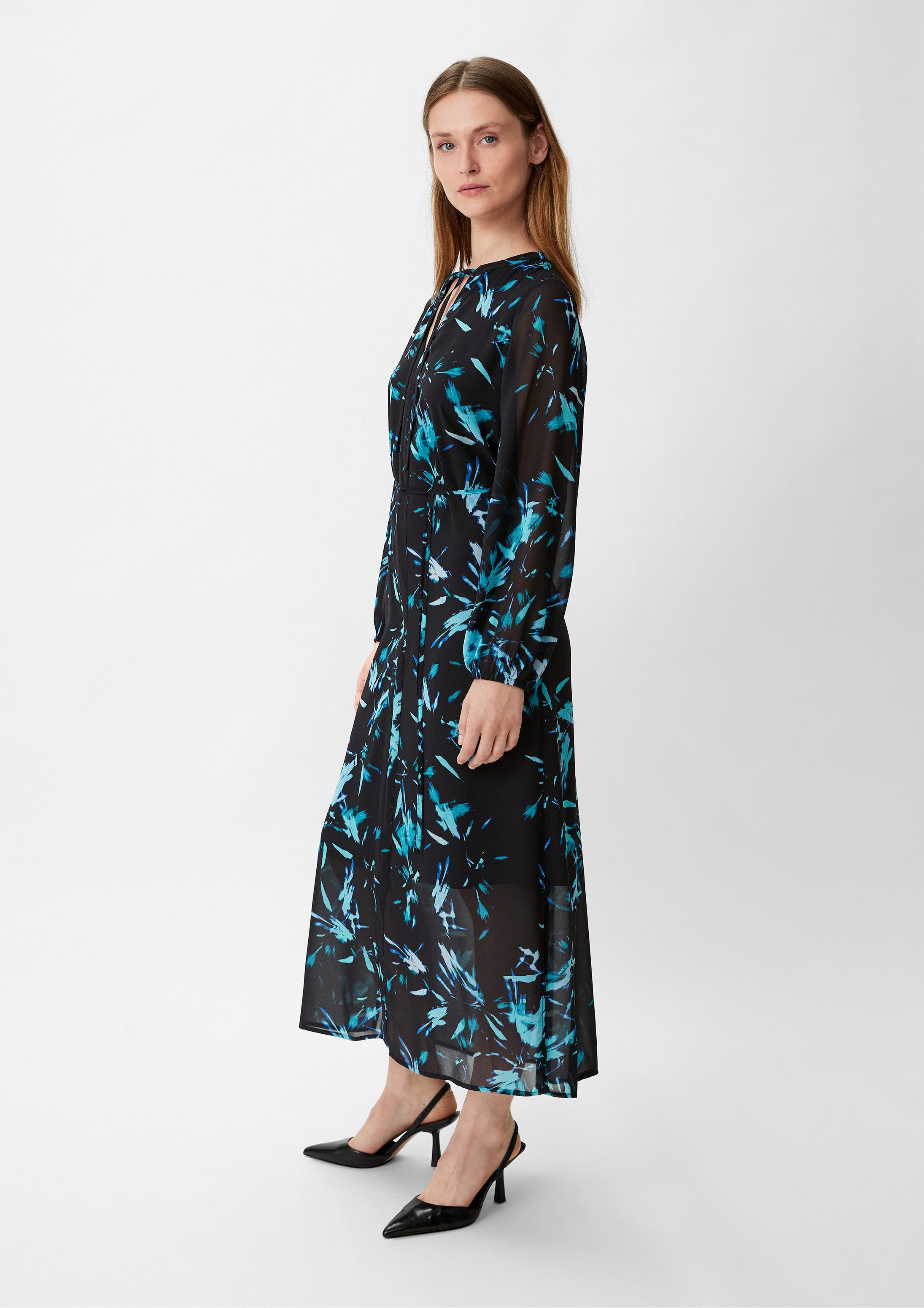 comma Maxikleid Kleid Chiffonkleid mit Stoffgürtel
