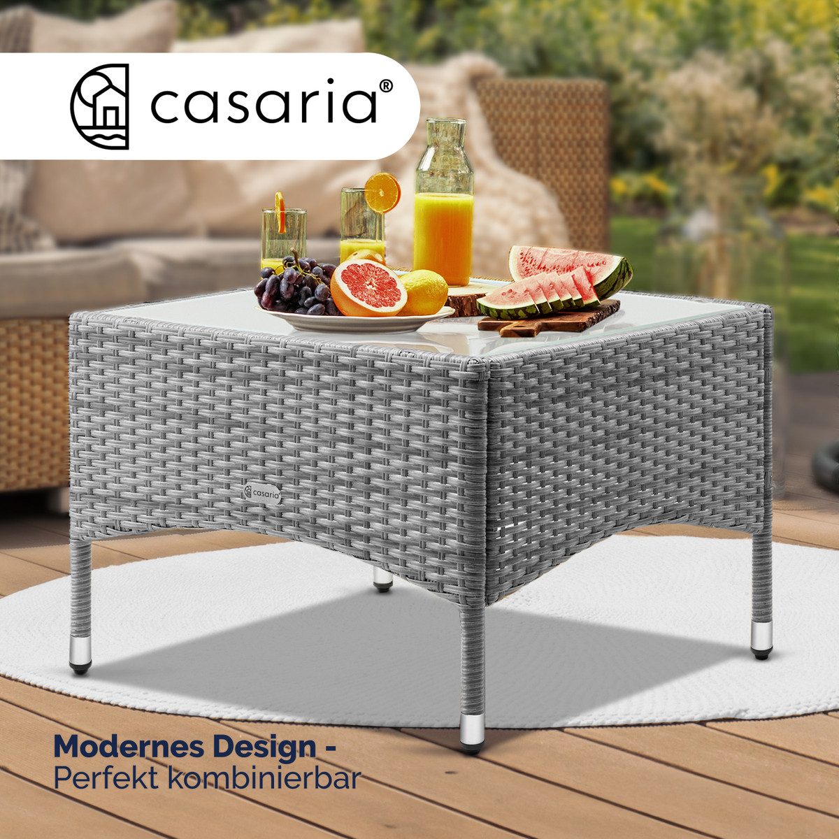 Casaria Beistelltisch, Polyrattan 58x58cm Wetterfest Höhenverstellbar günstig online kaufen